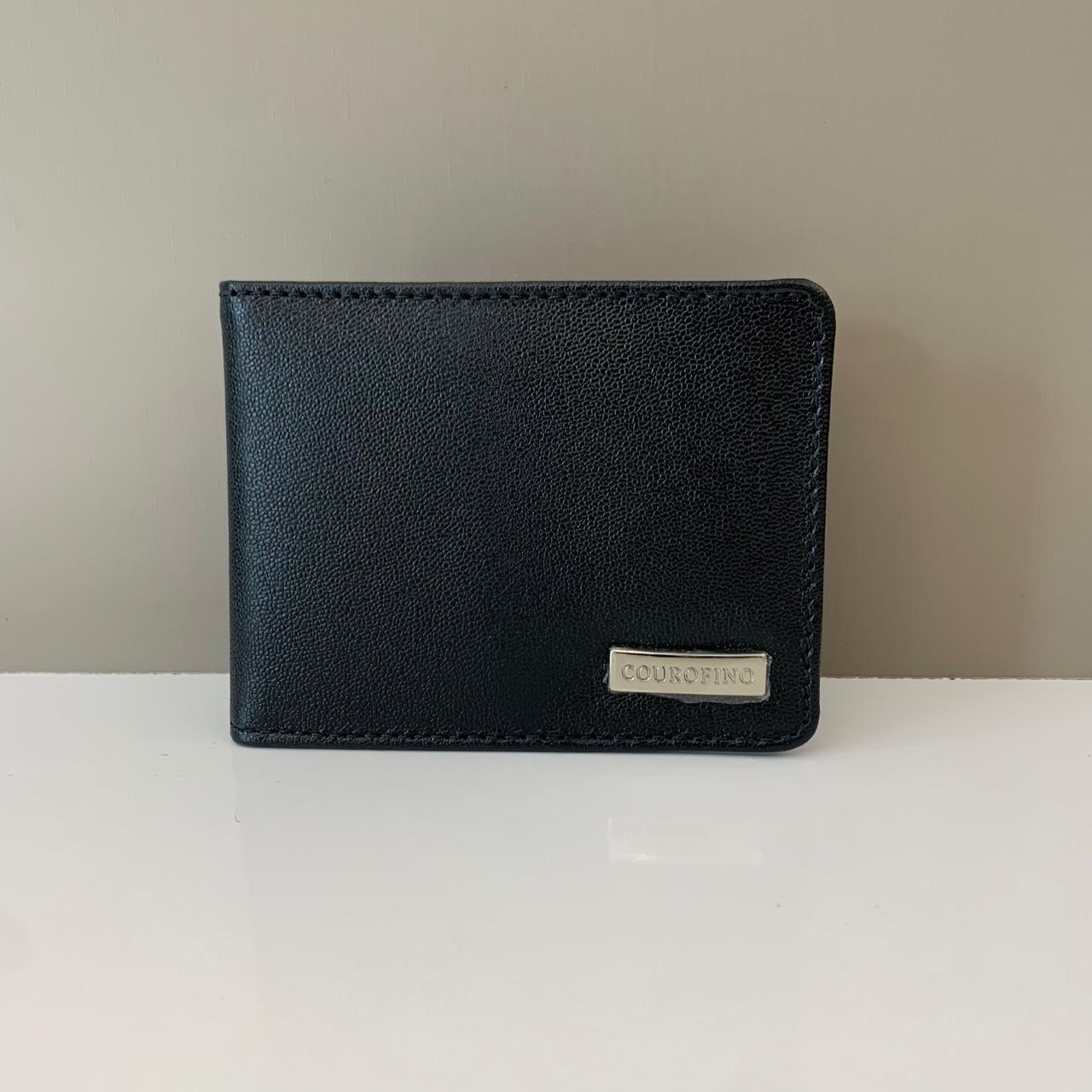 Carteira Couro Fino Masculina Preta Grande Slim Tradicional 1020