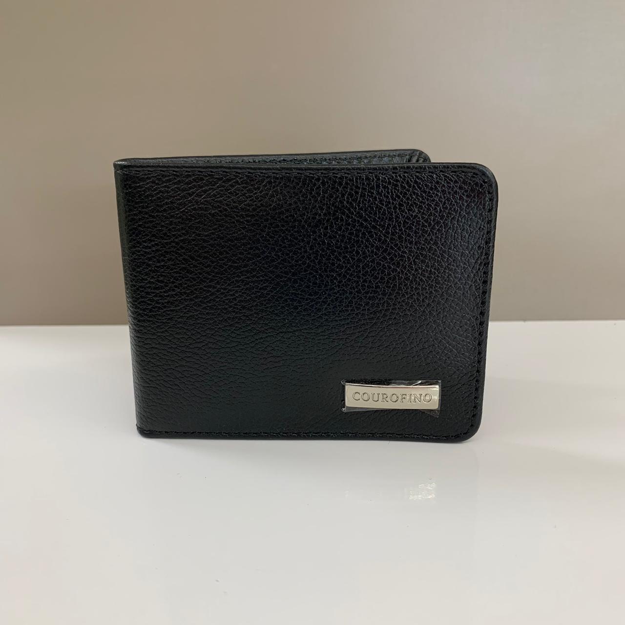 Carteira Couro Fino Masculina Preta Pequena Tradicional com Porta Moedas 368