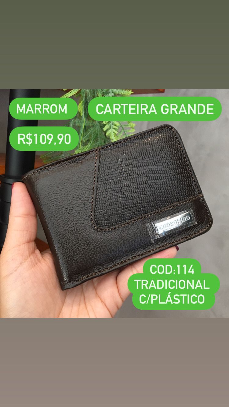 Carteira Couro Fino Masculina Grande Aberta Tradicional Marrom 114