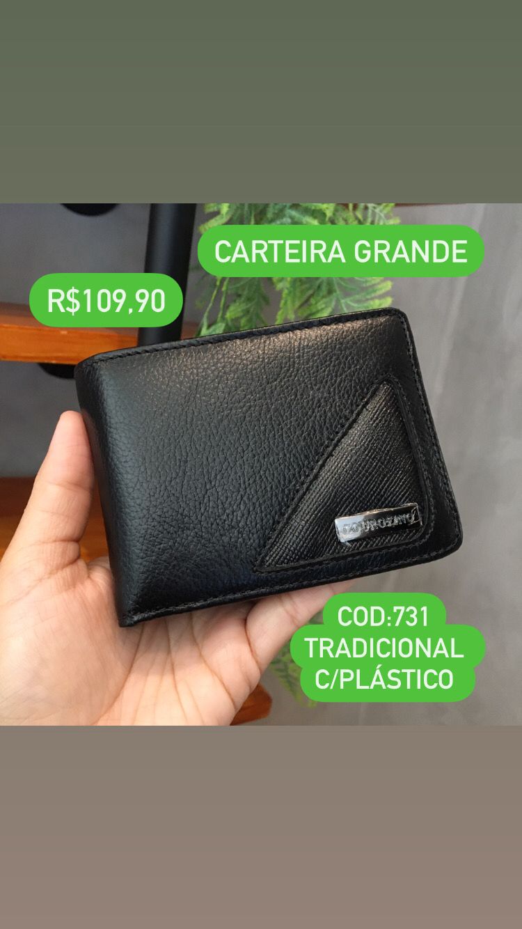 Carteira Grande Aberta Tradicional Couro Fino Porta Cartão Preta 731