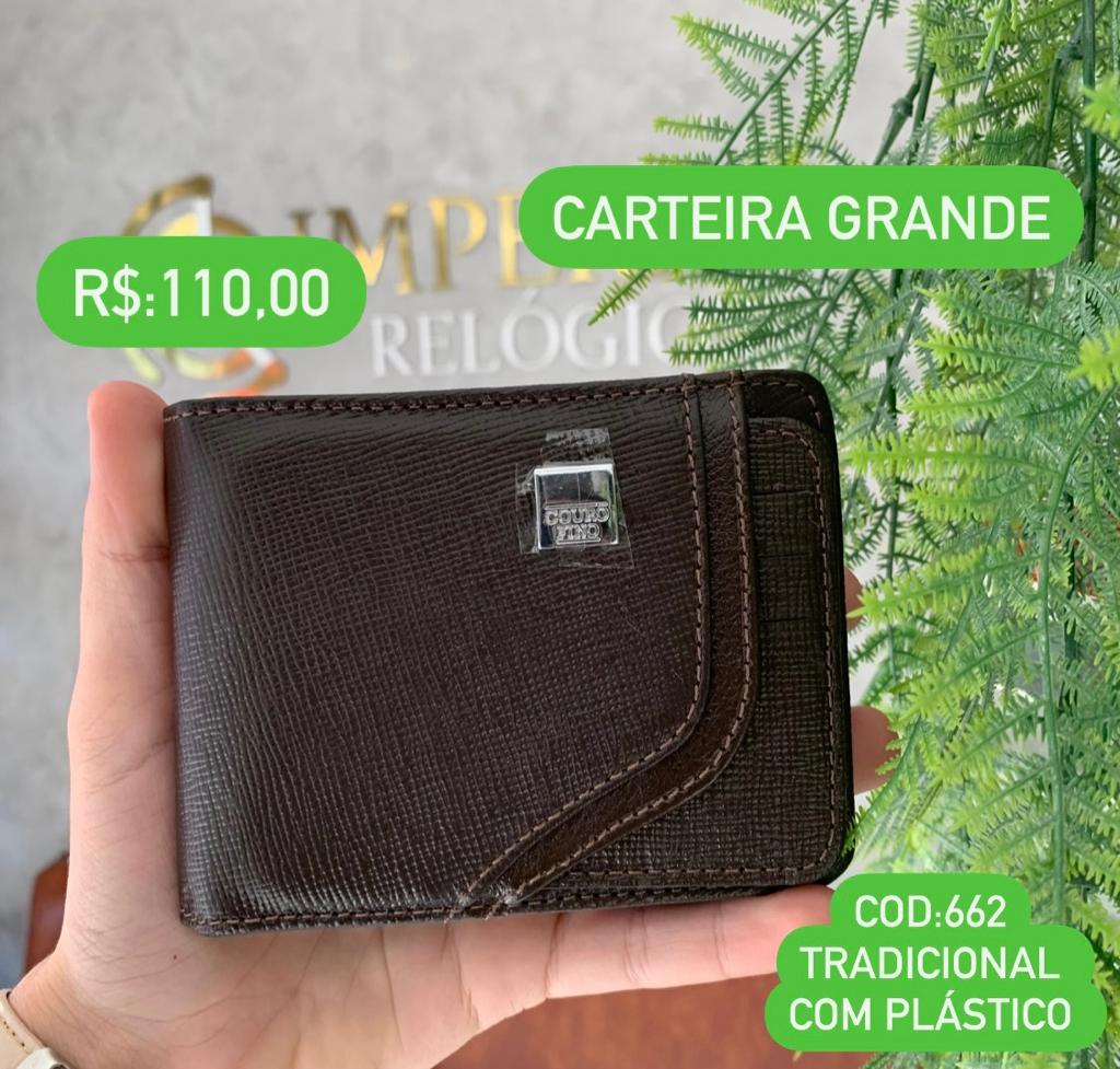 Carteira Grande Aberta Tradicional Couro Fino Porta Cartão Removível Cacau 662