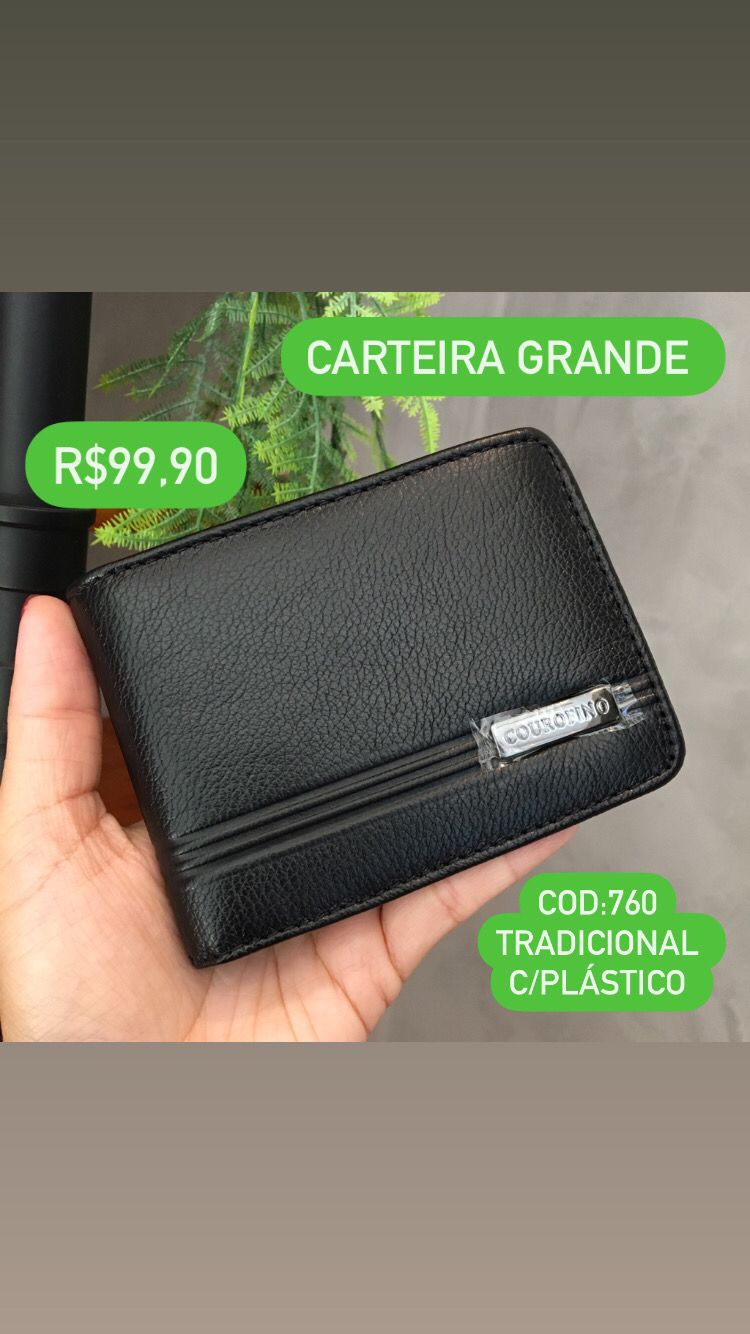 Carteira Grande Tradicional Aberta Couro Fino Porta Cartão Preta 760