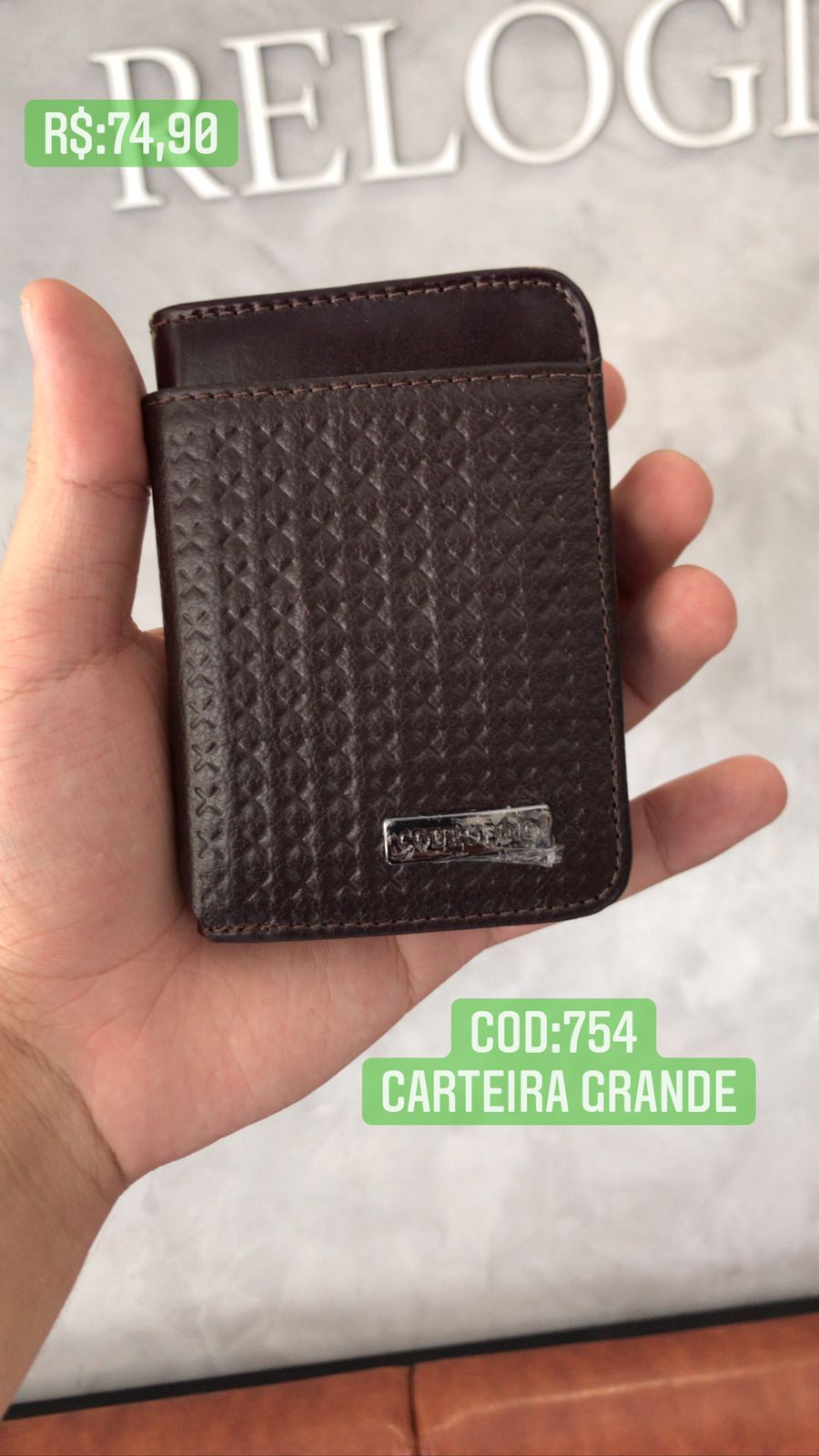 Carteira Masculina Couro Fino Cacau Pequena Com Plástico 754