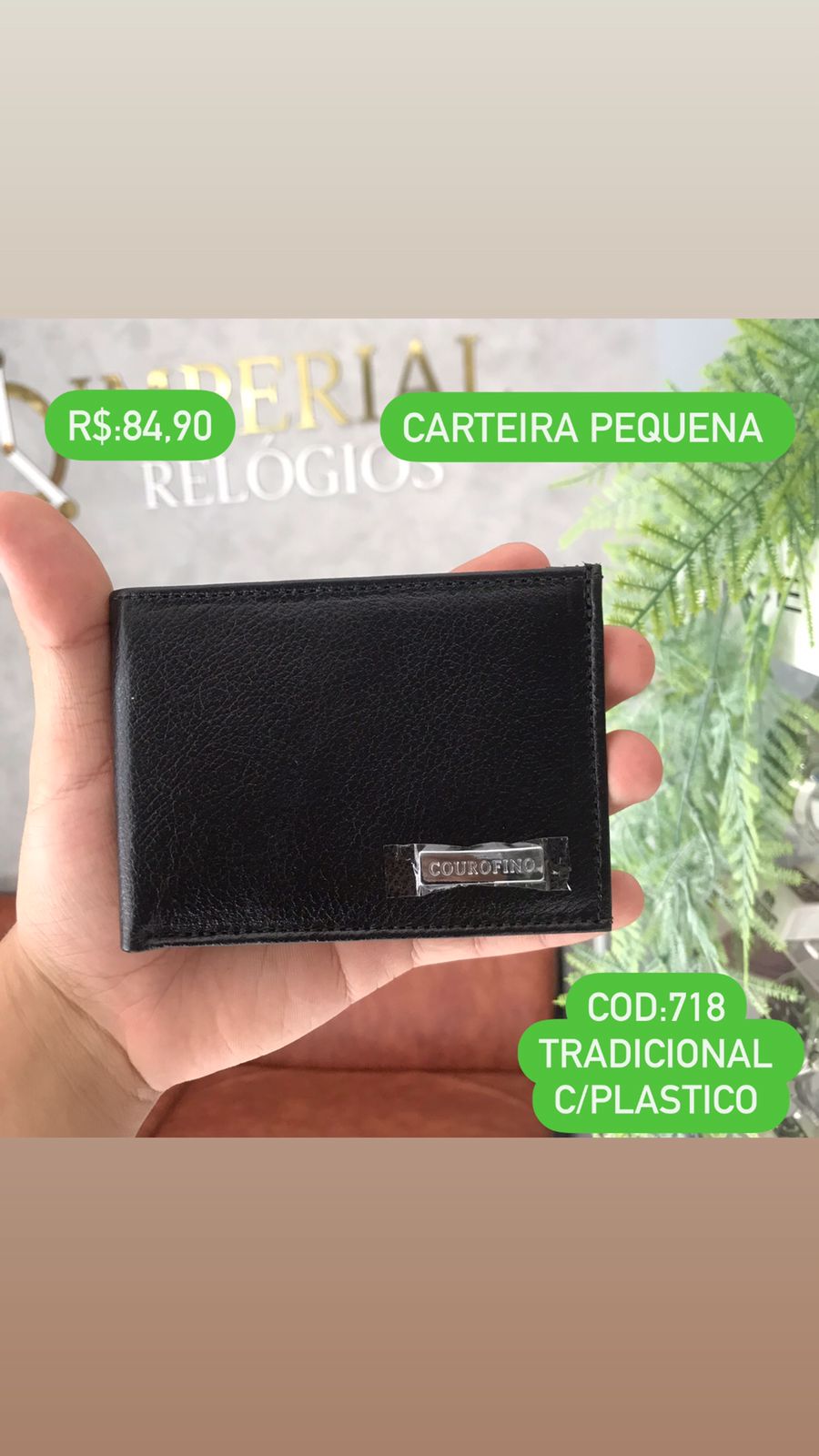 Carteira Masculina Couro Fino Pequena Preta Tradicional 718