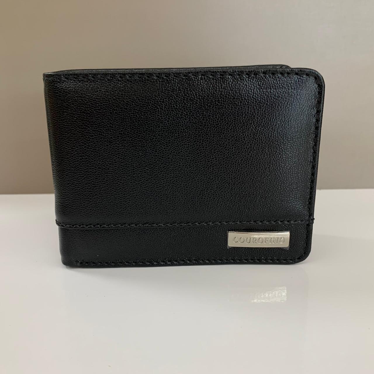 Carteira Couro Fino Masculina Preta Slim Com Plástico Grande Tradicional 844