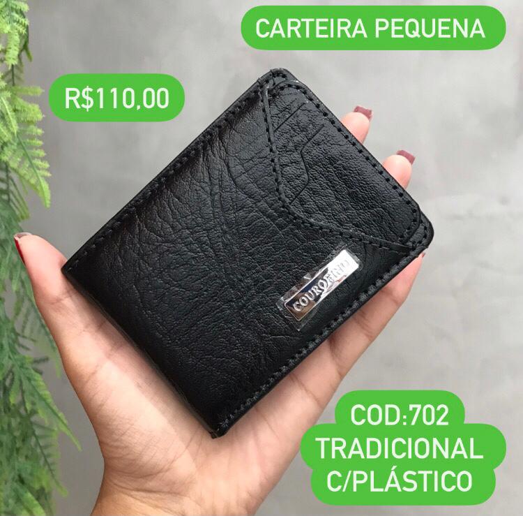 Carteira Masculina Couro Fino Pequena Tradicional com Plástico e Porta Cartão Removível 702