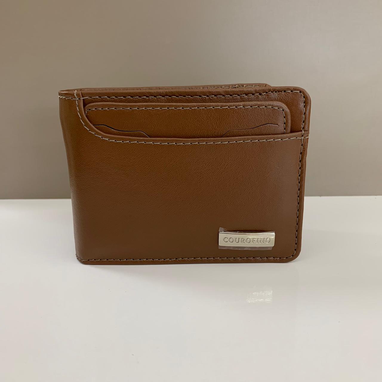 Carteira Couro Fino Masculina Aberta Tradicional Grande com Porta Cartão Removível Castor possui Plástico e Porta Moedas 460