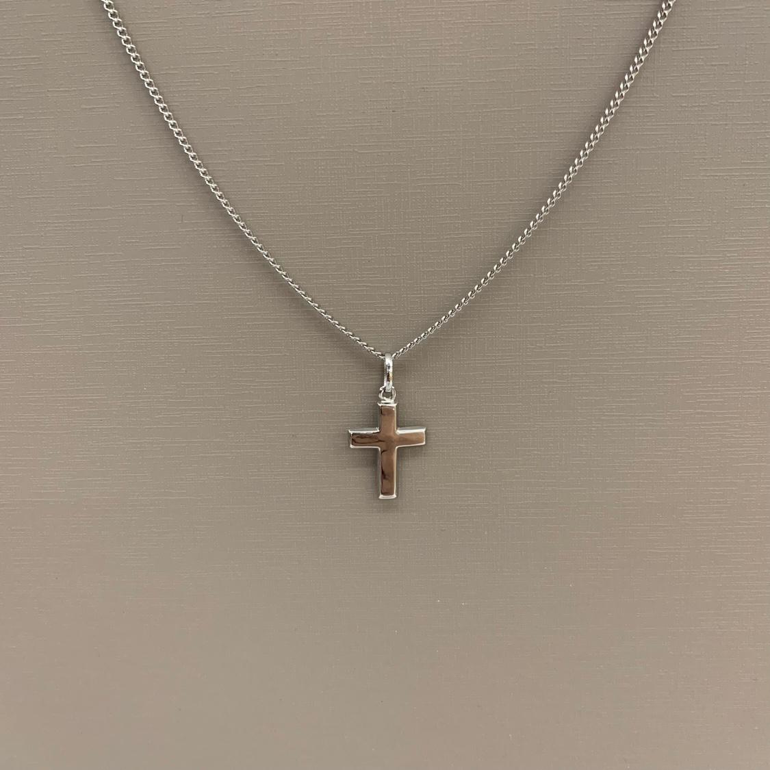 Colar Aço 316L Masculino Prateado Corrente Groumet com Pingente Cruz 60cm 1.50mm 2748060