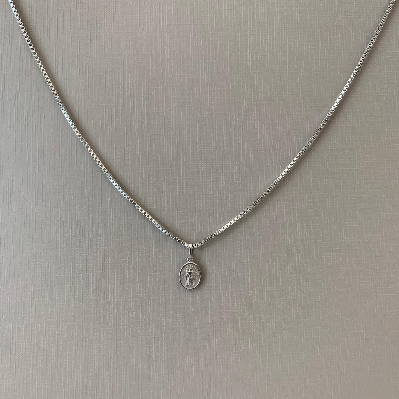 Colar Aço 316L Feminino Prateado Pingente Santo Expedito 9x7mm 45cm 2880045