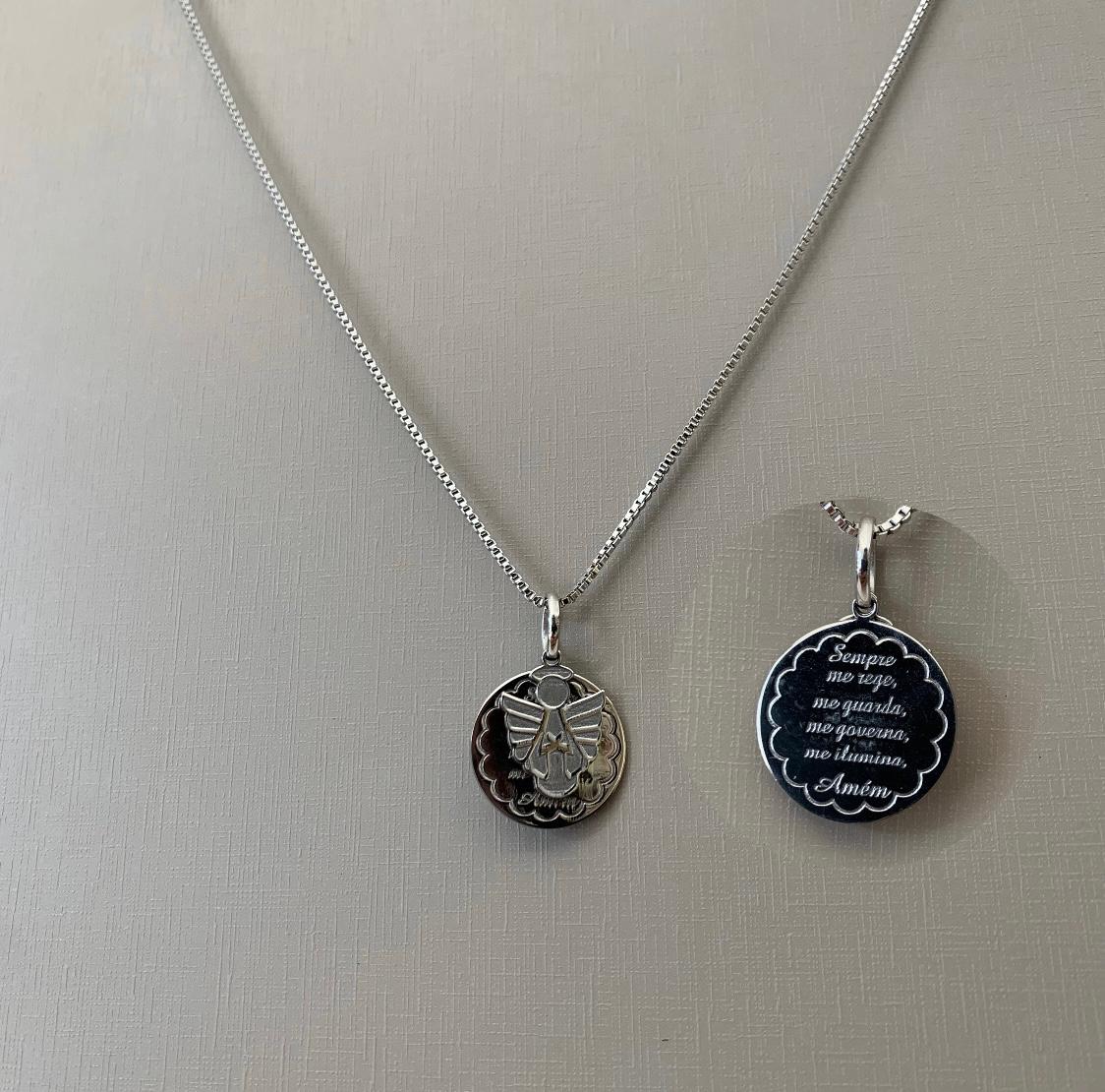 Colar em Aço 316L Feminino Prateado Santo Anjo Coleção For Me 18mm Corrente Veneziana 45cm 2880045