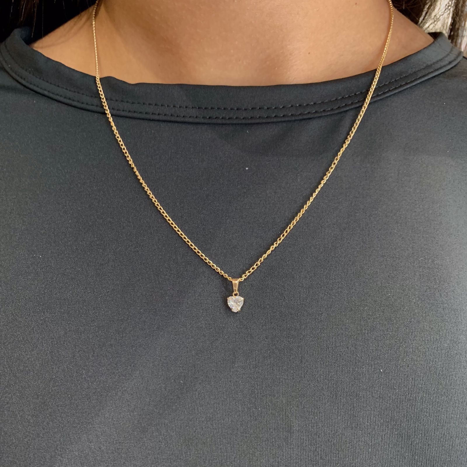 Colar Feminino Aço 316L Groumet Dourado Ponto de Luz Coração 412945