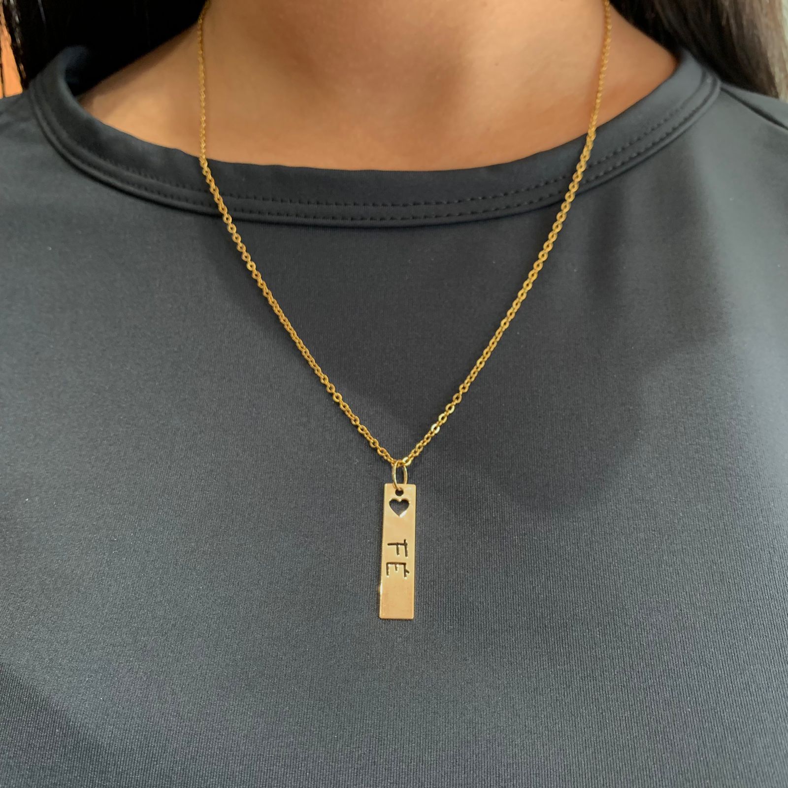 Colar Feminino Aço 316L Placa Feelings Fé Dourado IPG 28x6mm 50cm 2830150