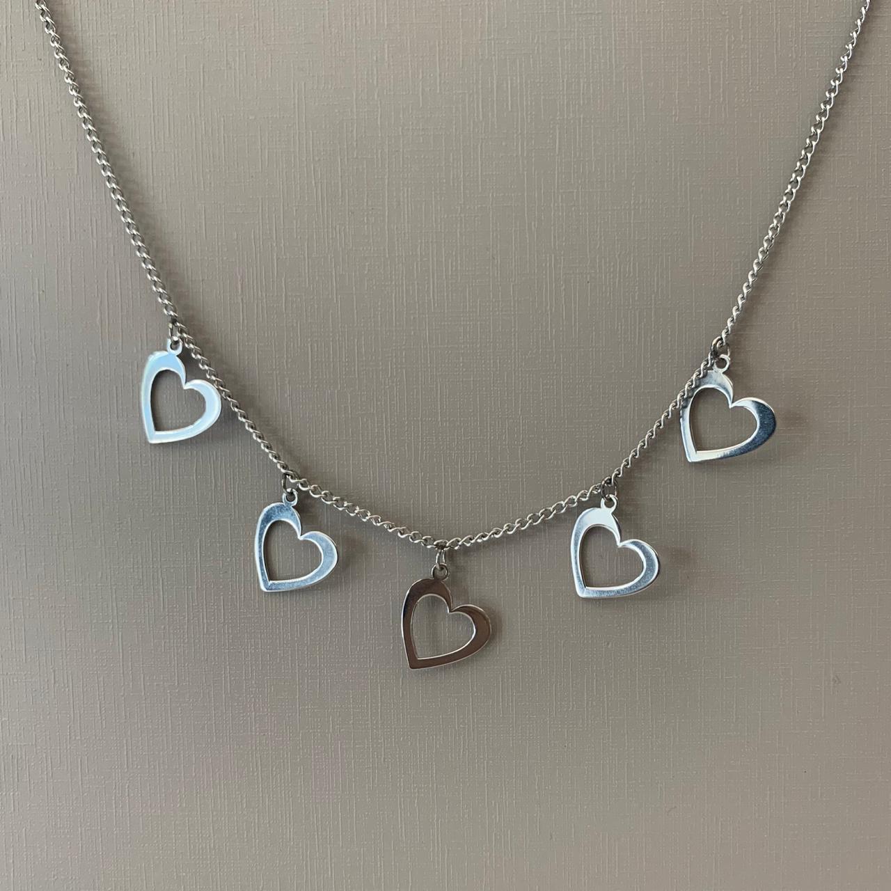 Colar Feminino Prateado Aço 316L Groumet Corações Vazados 14x12mm 45cm 2930045