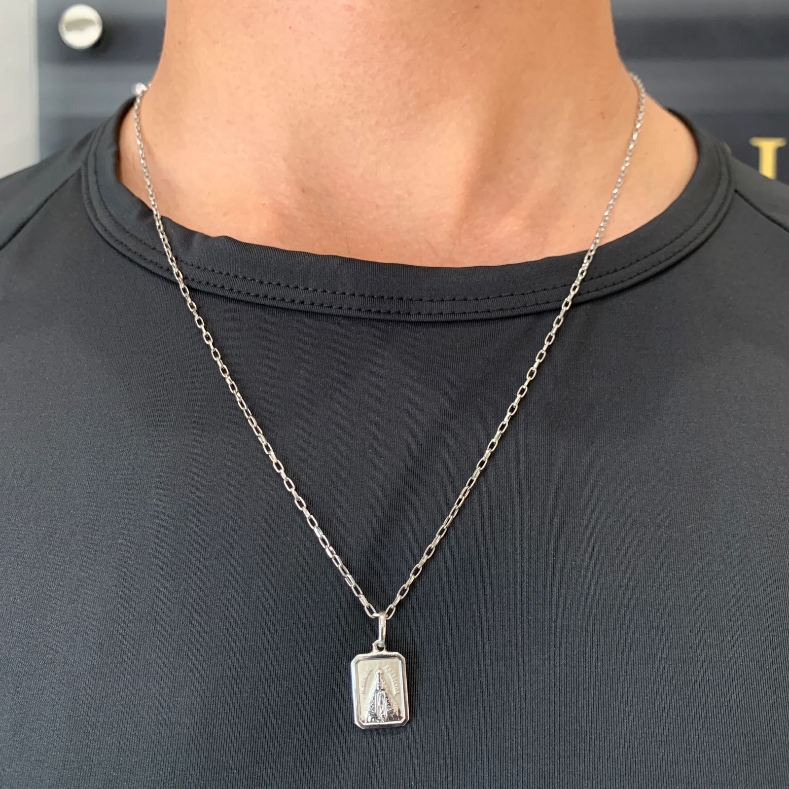 Colar Masculino Prateado Aço 316L Nsr. Aparecida e Elos Ovais 60cm 2757060