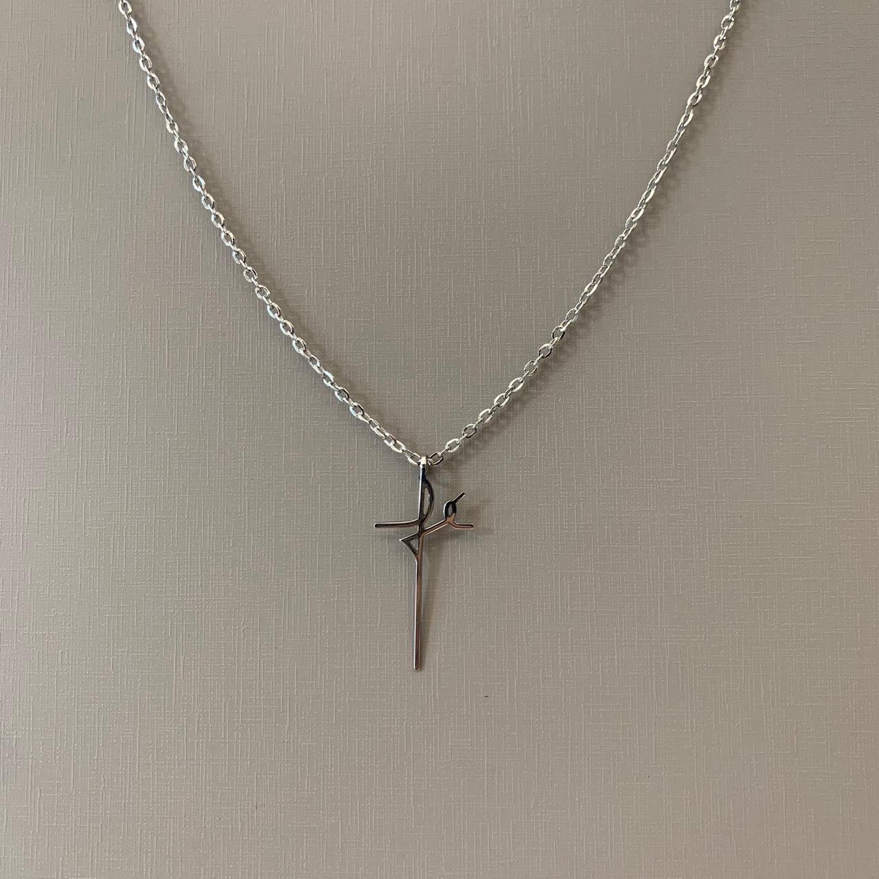 Colar Masculino Prateado em Aço 316l com Pingente Fé Corrente Cartier Elos Ovais 60cm 1.85mm 2831760