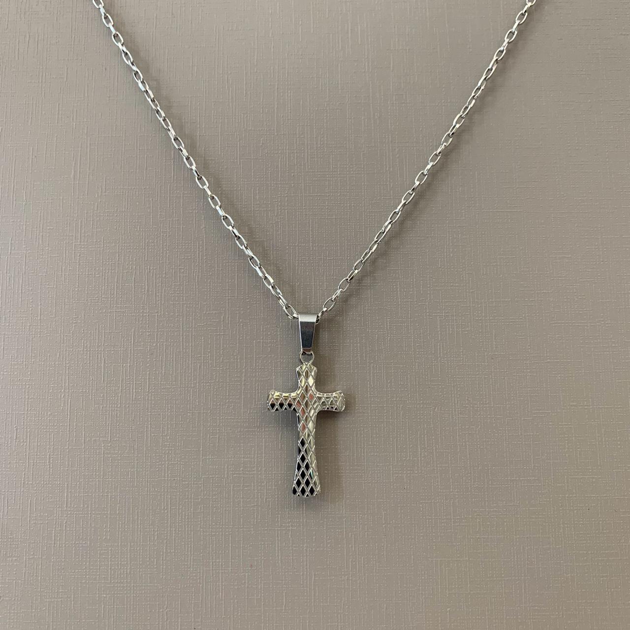 Colar Masculino Prateado em Aço 316L Pingente de Cruz Irlandesa Corrente em Elos Ovais 1.70mm 60cm 2757060