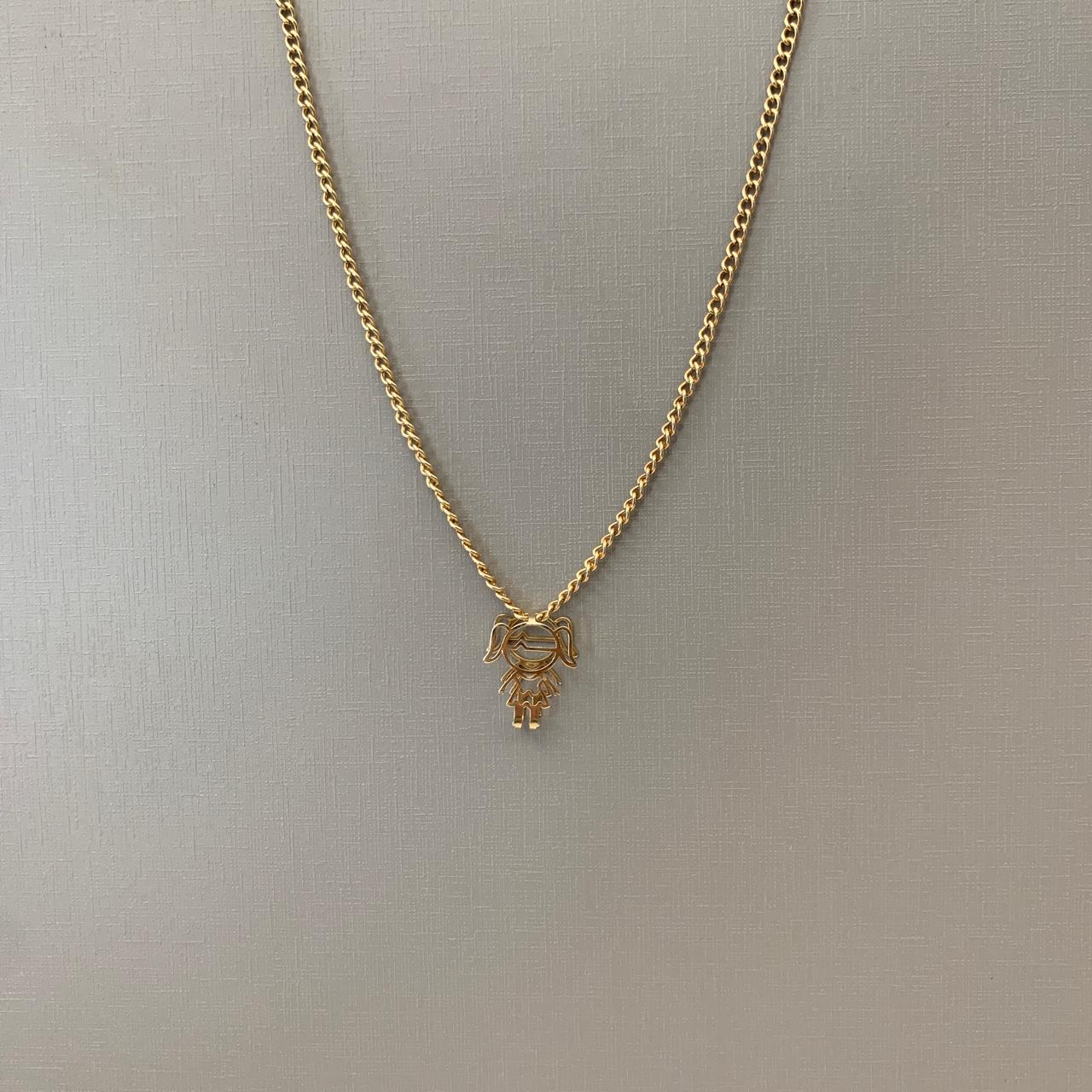 Colar Feminino Aço 316L Dourado Corrente Groumet IPG com Pingente de Menina 40cm 2831440