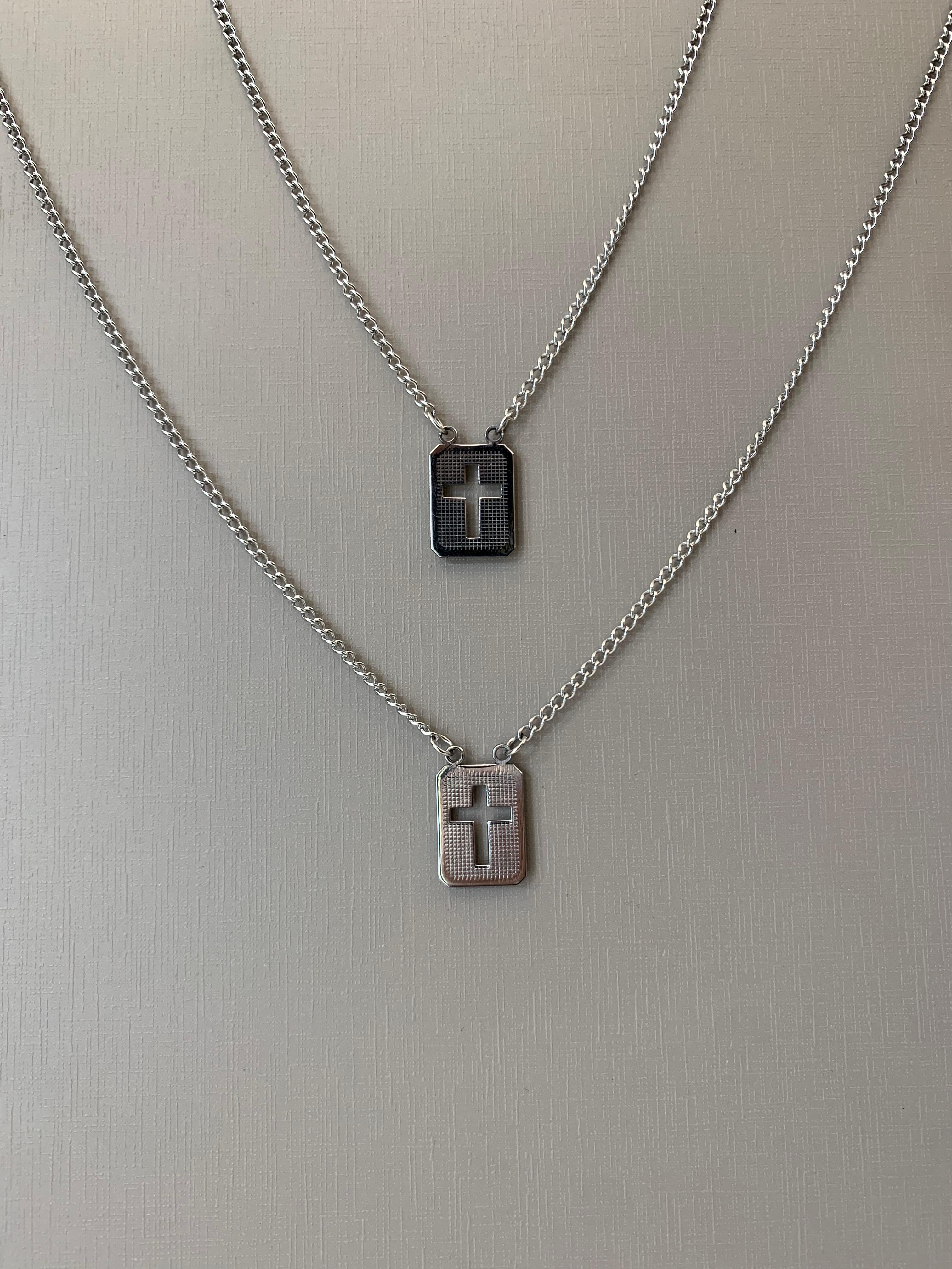 Escapulário Quadrado Prateado Aço 316L Cruz Vazada 14x11mm 60cm 2795060