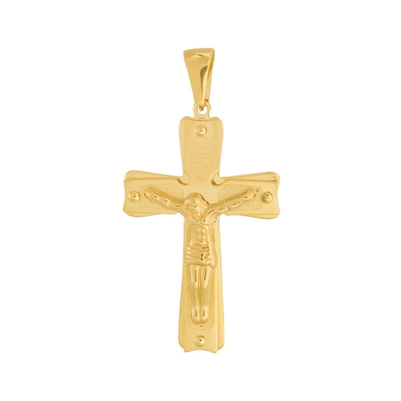 Pingente Aço 316L Crucifixo com Pai Nosso Dourado 45x28 IPG 321732