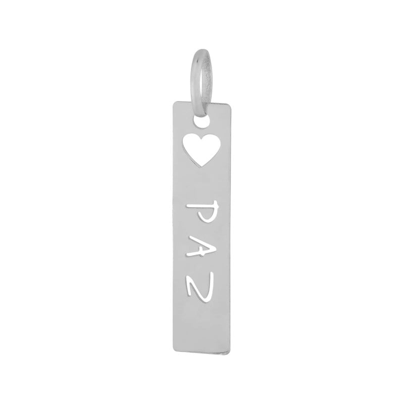 Pingente Aço 316L Prateado Placa Feelings Paz 28x6mm - 318008