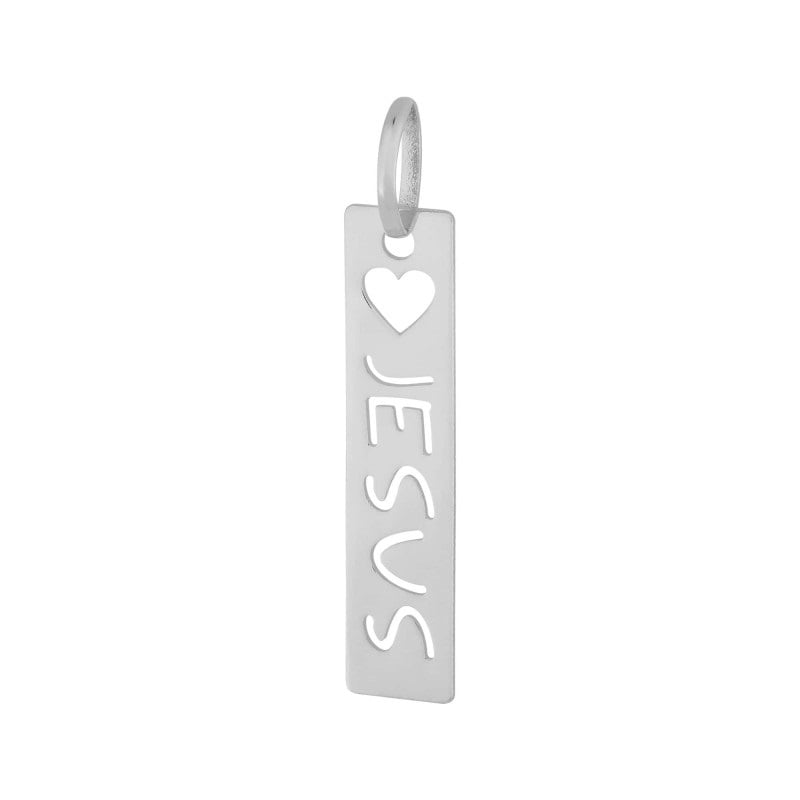 Pingente Aço 316L Placa Prateado Feelings Jesus 28x6mm 318007