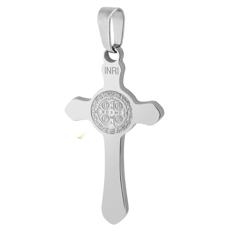 Pingente Cruz Aço 316L Prateado São Bento 34x20mm 332532
