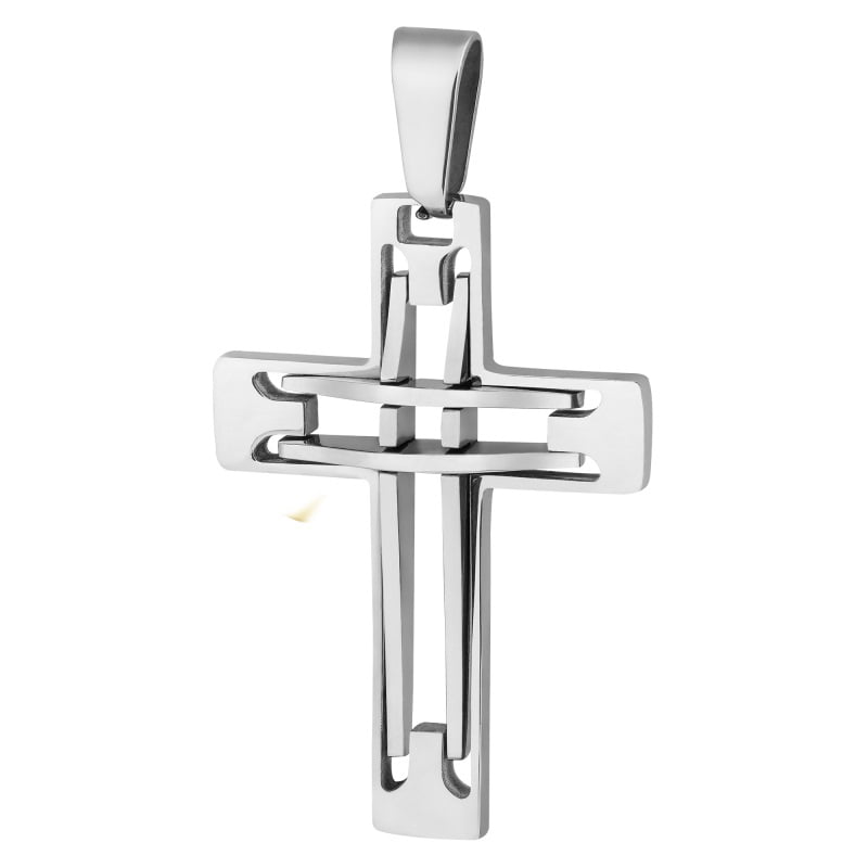 Pingente Cruz Masculino Aço 316L Alto Relevo Polida 31x21mm 332526