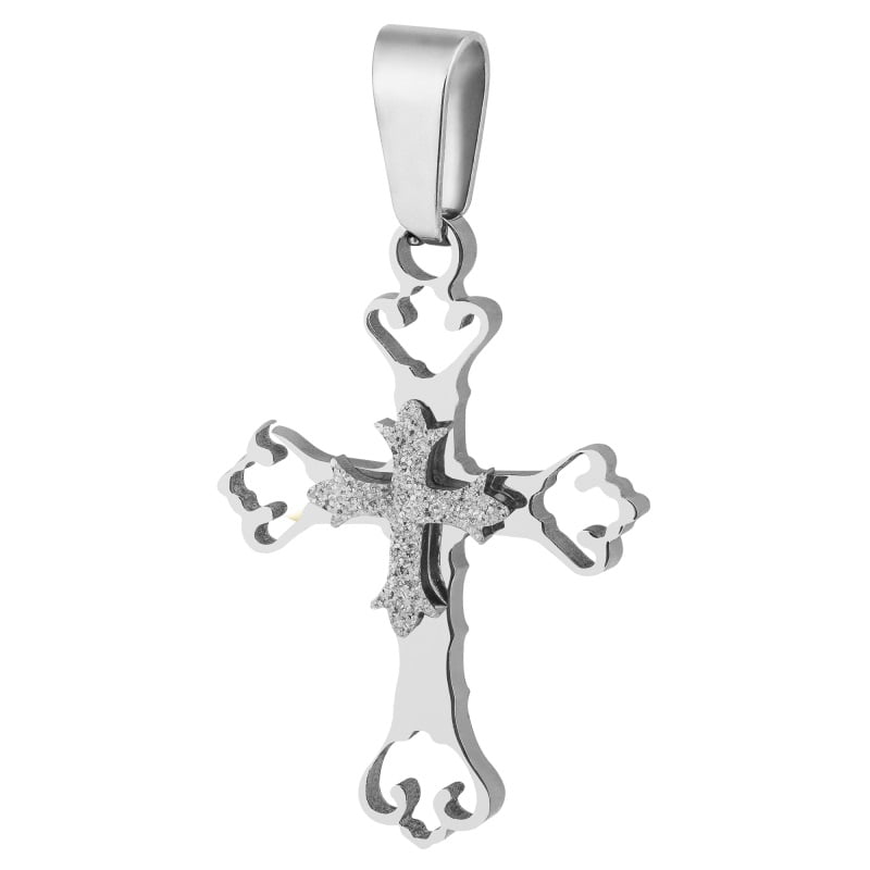 Pingente Cruz Prateado Aço 316L Portuguesa  com GTR 26x17mm 332531