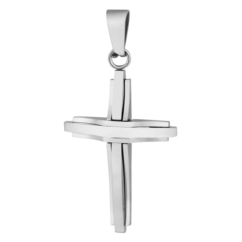 Pingente Prateado Aço 316L Cruz Abaulada Polida 33.5x21mm 332527