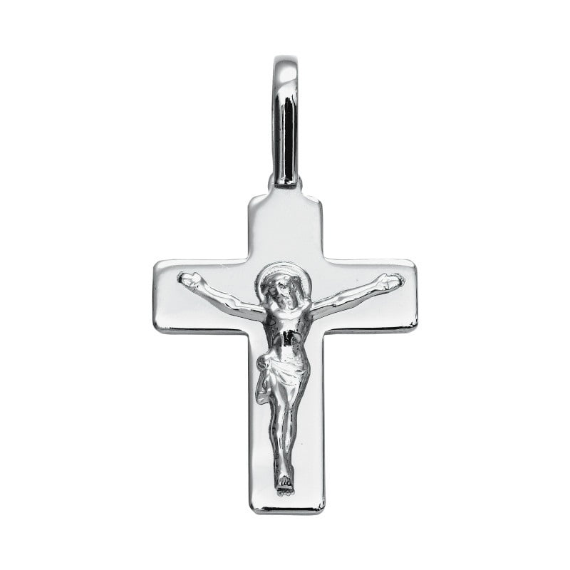 Pingente Prateado Aço 316L Cruz com Cristo 34x28mm 310300