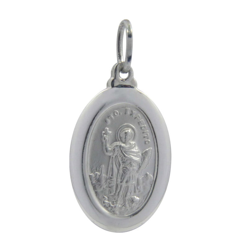 Pingente Prateado Aço 316L Santo Expedito Oval 23x16mm 310435
