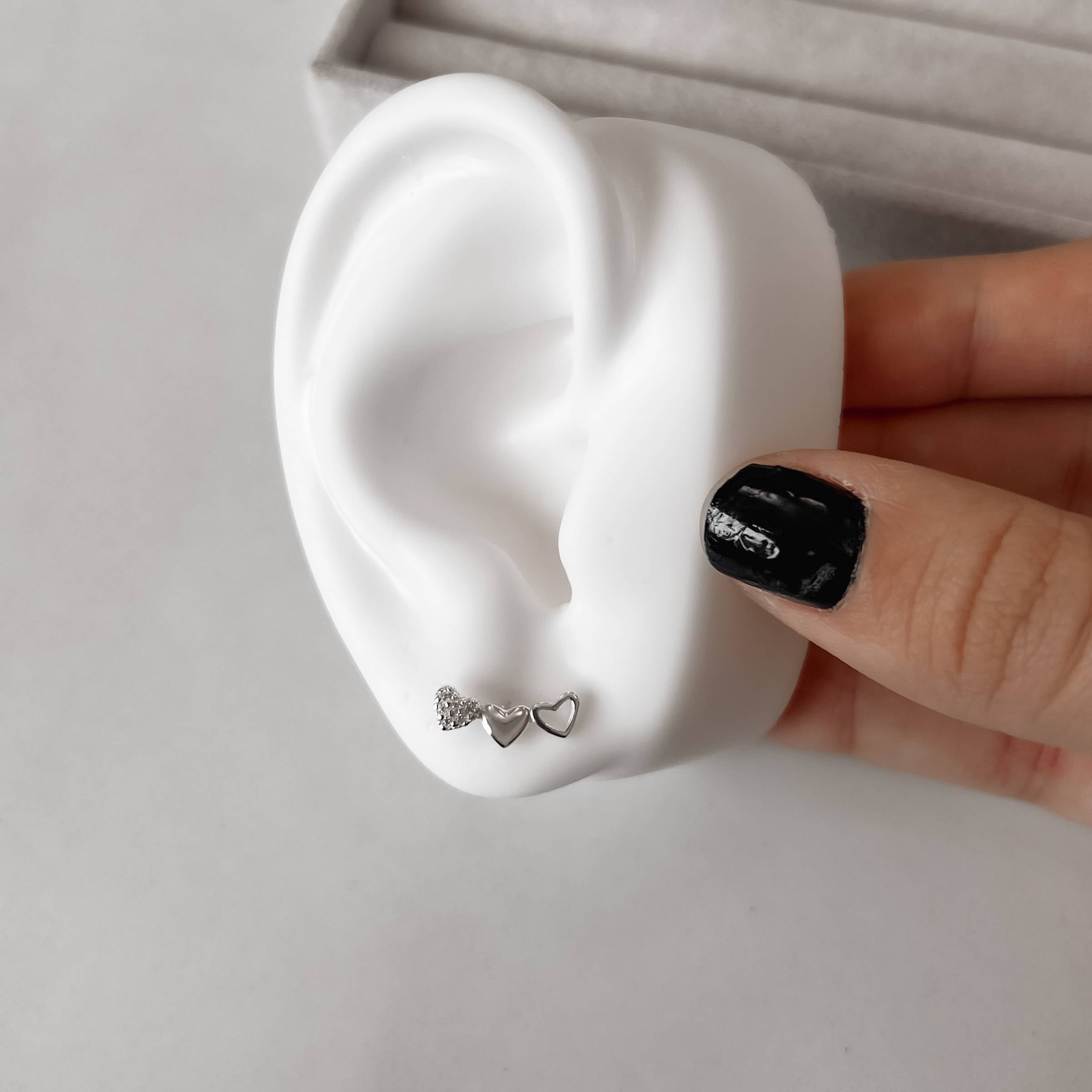 Brinco Prata 925 Feminino Corações Vazado, Cheio e Cravejado 14mm BR1449