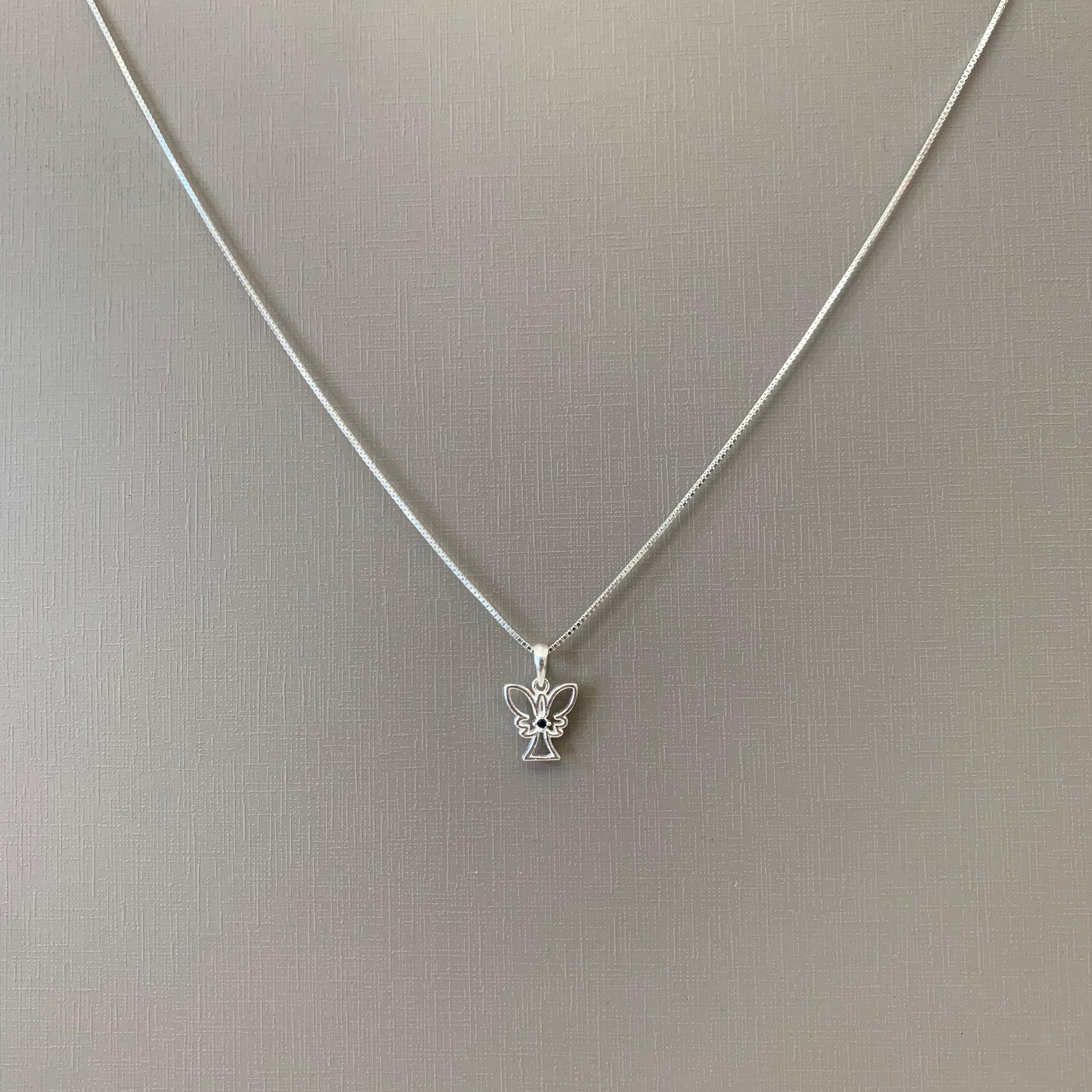 Colar feminino em Prata 925 Anjo com Zircônia Azul 40cm 7x7mm 3352340