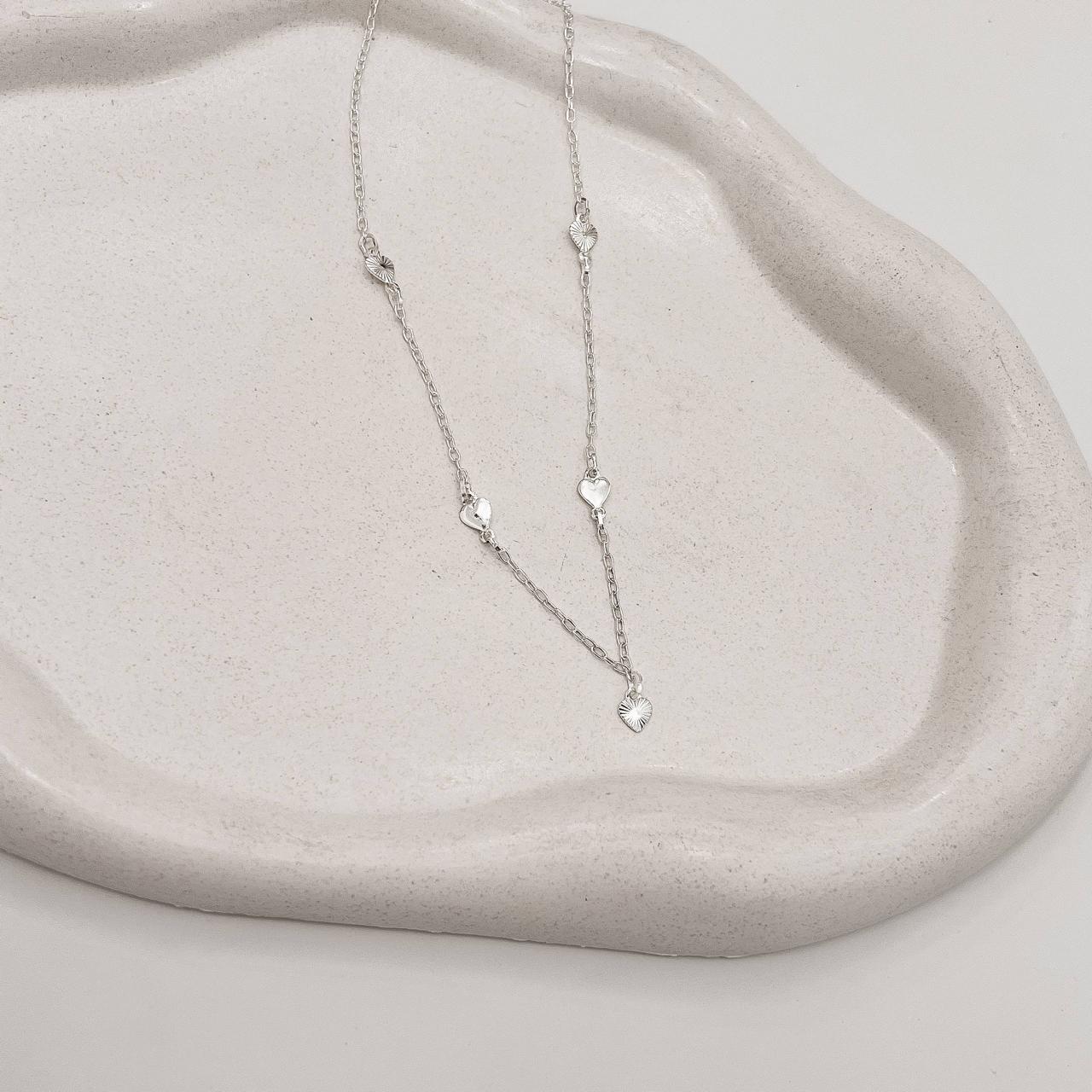 Colar Feminino Entremeios Corações com Pingente Coração Vinco 5mm 40+5cm com Extensor em Prata 925 CO2283