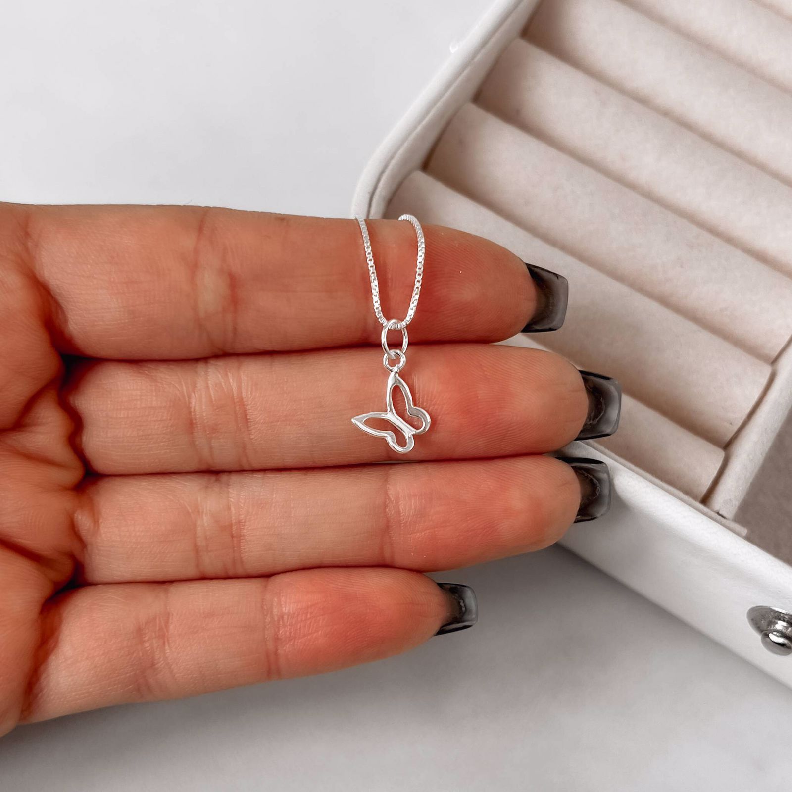 Colar Feminino Pingente Borboleta Vazada em Prata925 CO2893