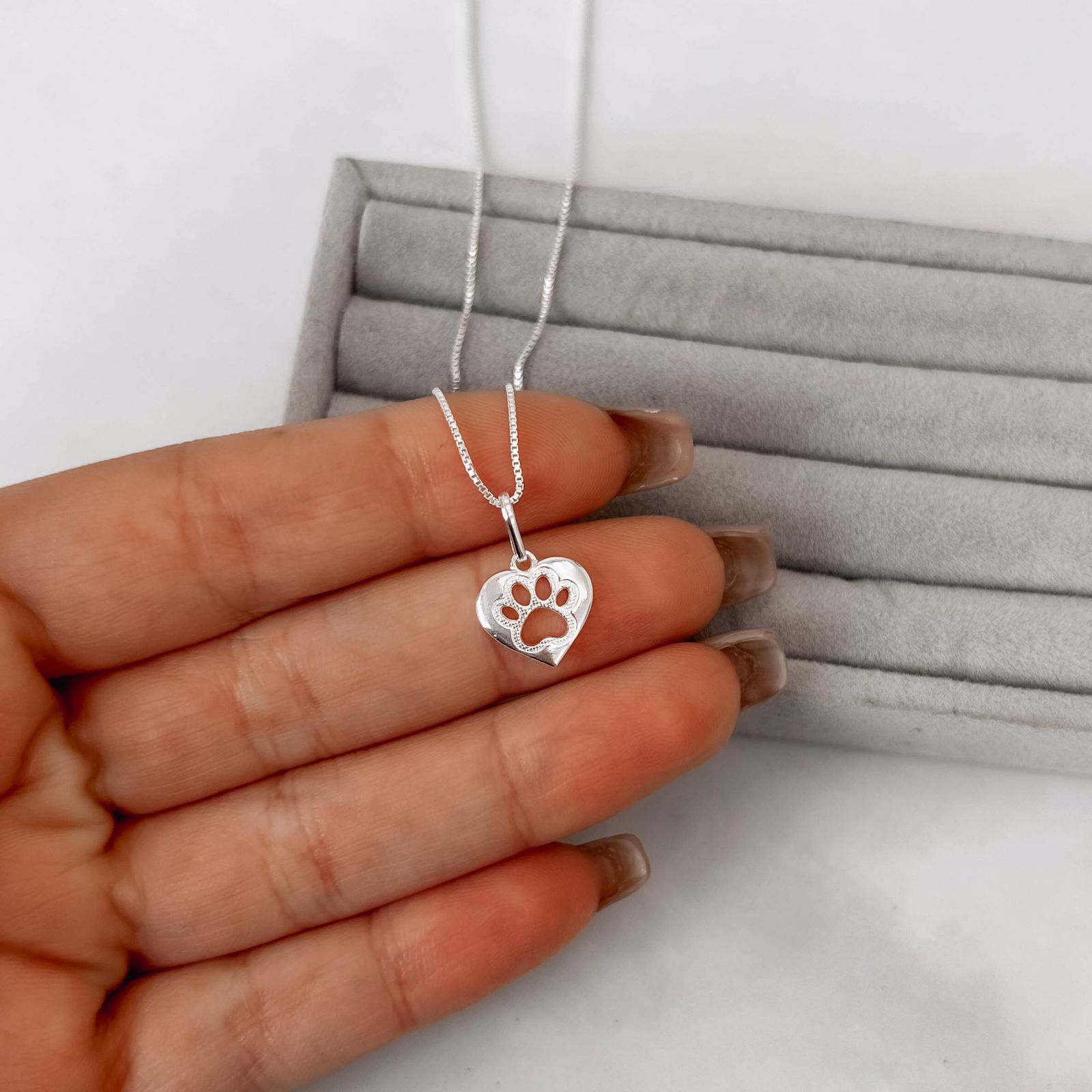 Colar Feminino Pingente Coração com Pata 50cm em Prata925 CO1343