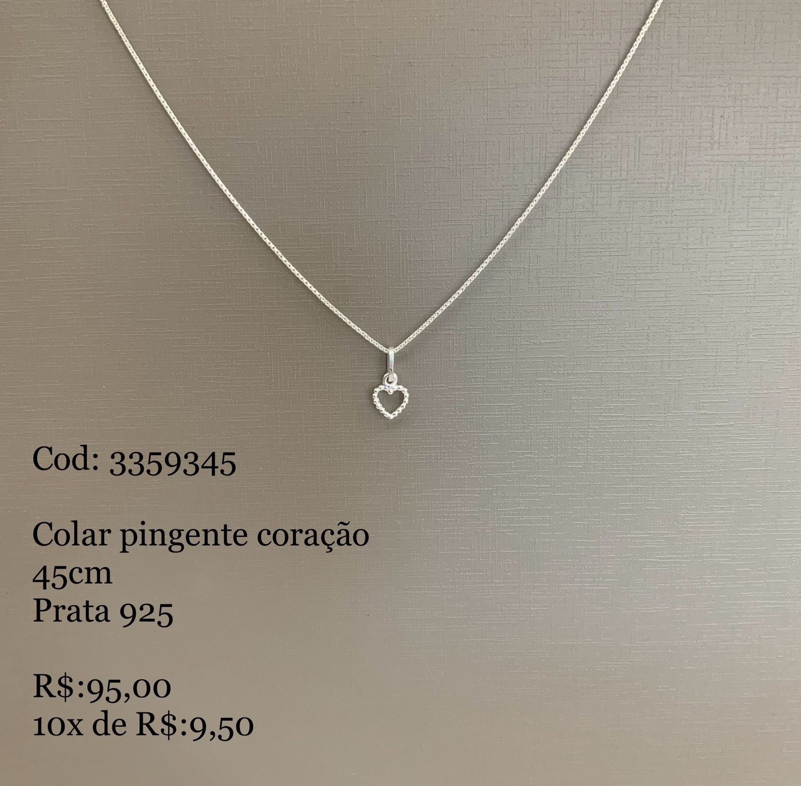 Colar Feminino Pingente Coração Vazado com Corrente Veneziana 45cm em Prata 925 3359345