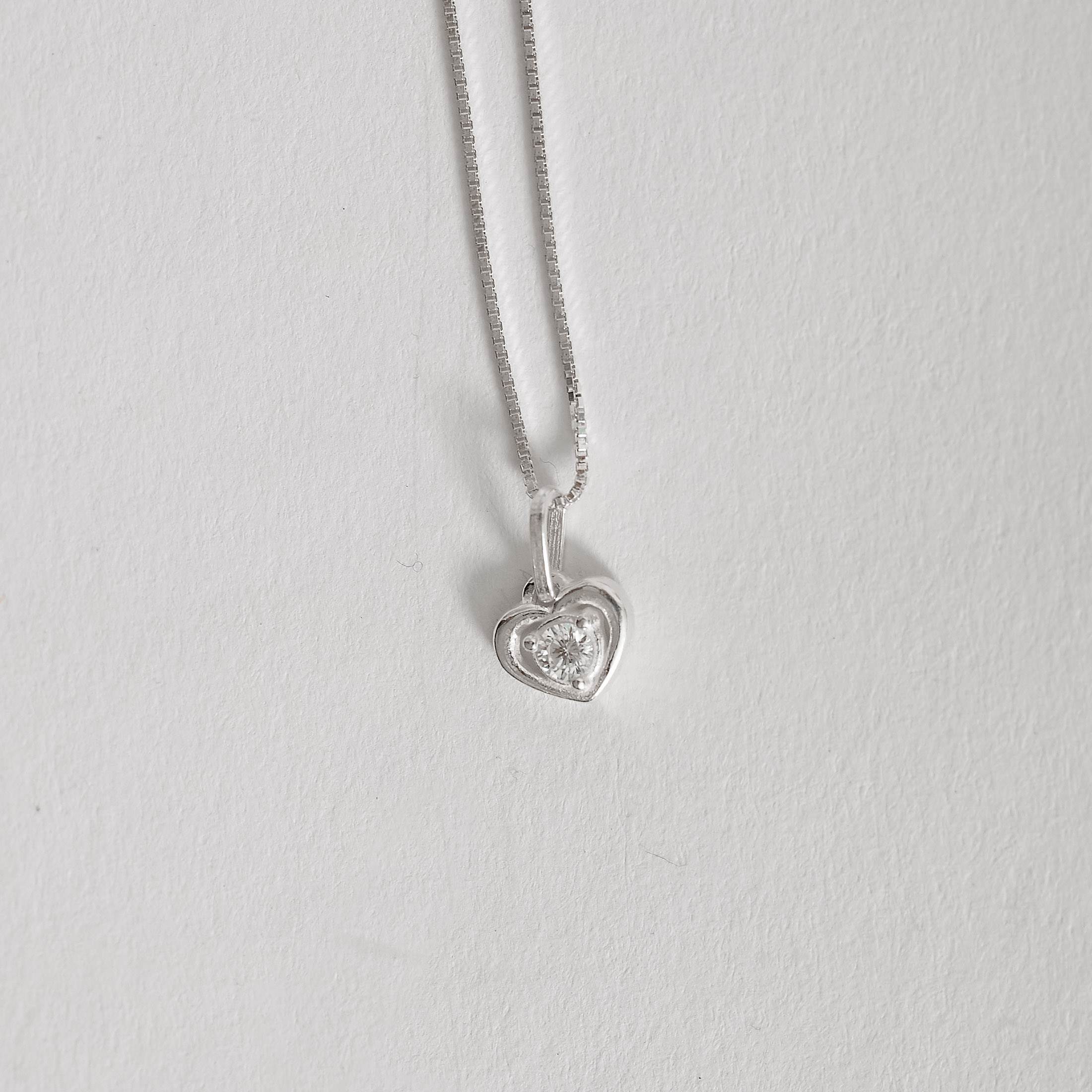 Colar Feminino Pingente Coração Vazado com zircônia 8mm 40cm em Prata 925 CO3854