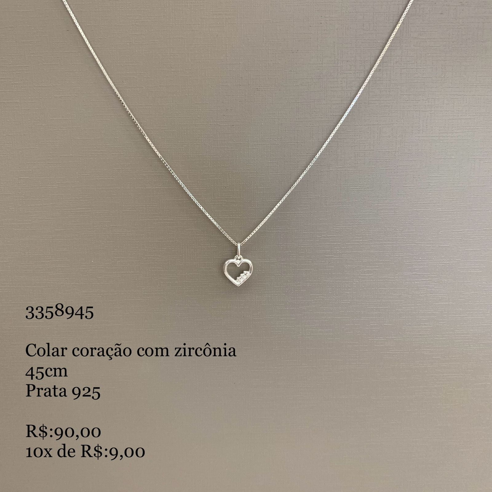 Colar Feminino Pingente Coração Vazado com Zircônia Corrente Veneziana 45cm em Prata 925 3358945