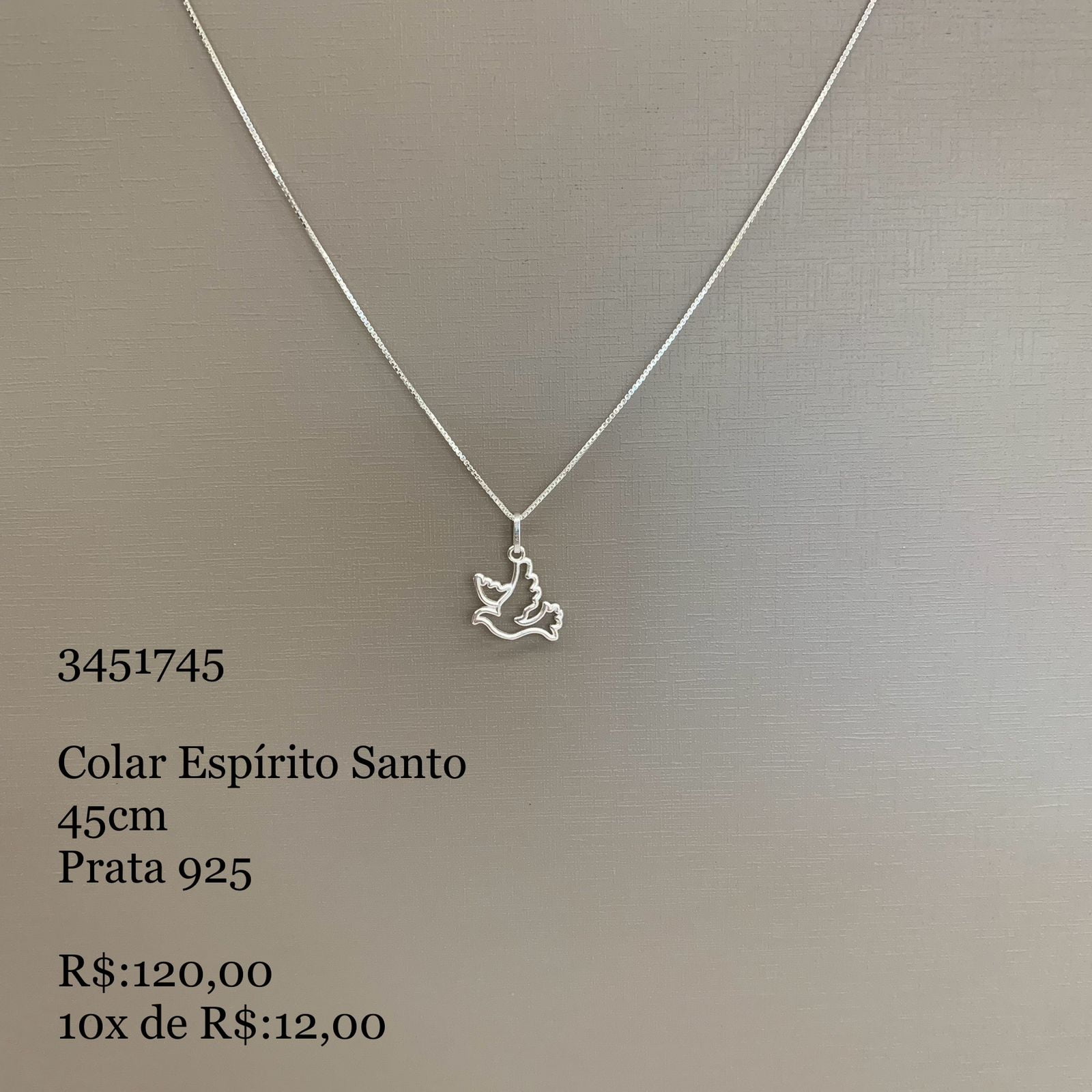 Colar Feminino Pingente Espirito Santo Corrente Veneziana 45cm em Prata 925 3451745