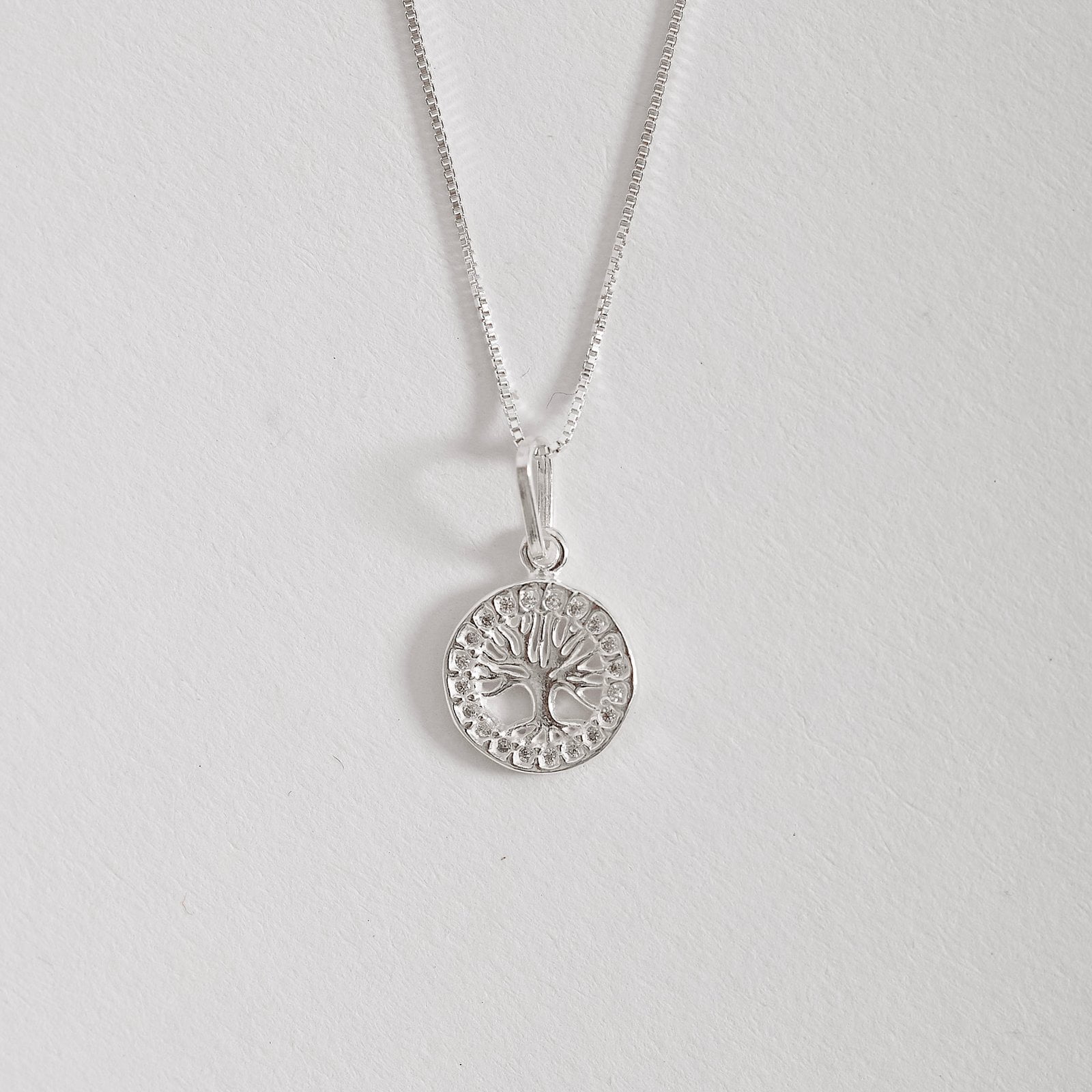 Colar Feminino Pingente Medalha Vazada Árvore da Vida cravejada 12mm 45cm em Prata 925 CO1292