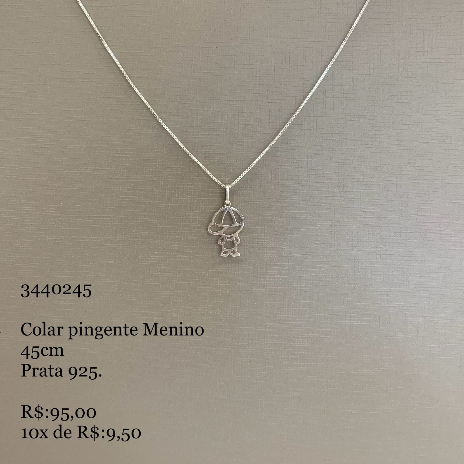 Colar Feminino Pingente Menino Corrente Veneziana 45cm em Prata 925 3440245