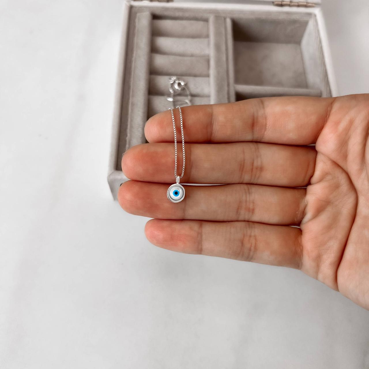 Colar Feminino Pingente Olho Grego Madrepérola 7mm 40cm em Prata 925 CO3404