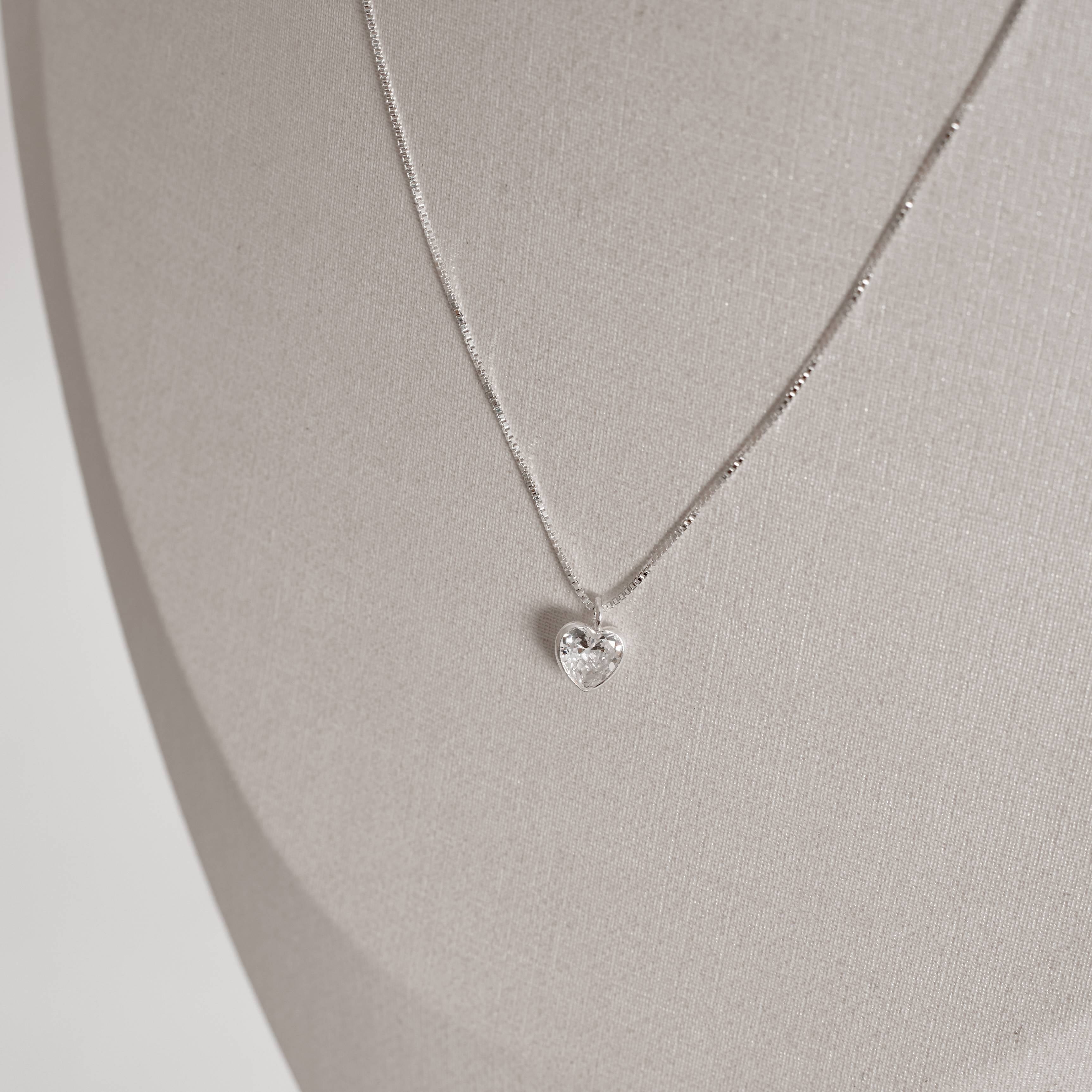 Colar Feminino Pingente Zircônia Coração 6mm 40cm em Prata 925 CO912