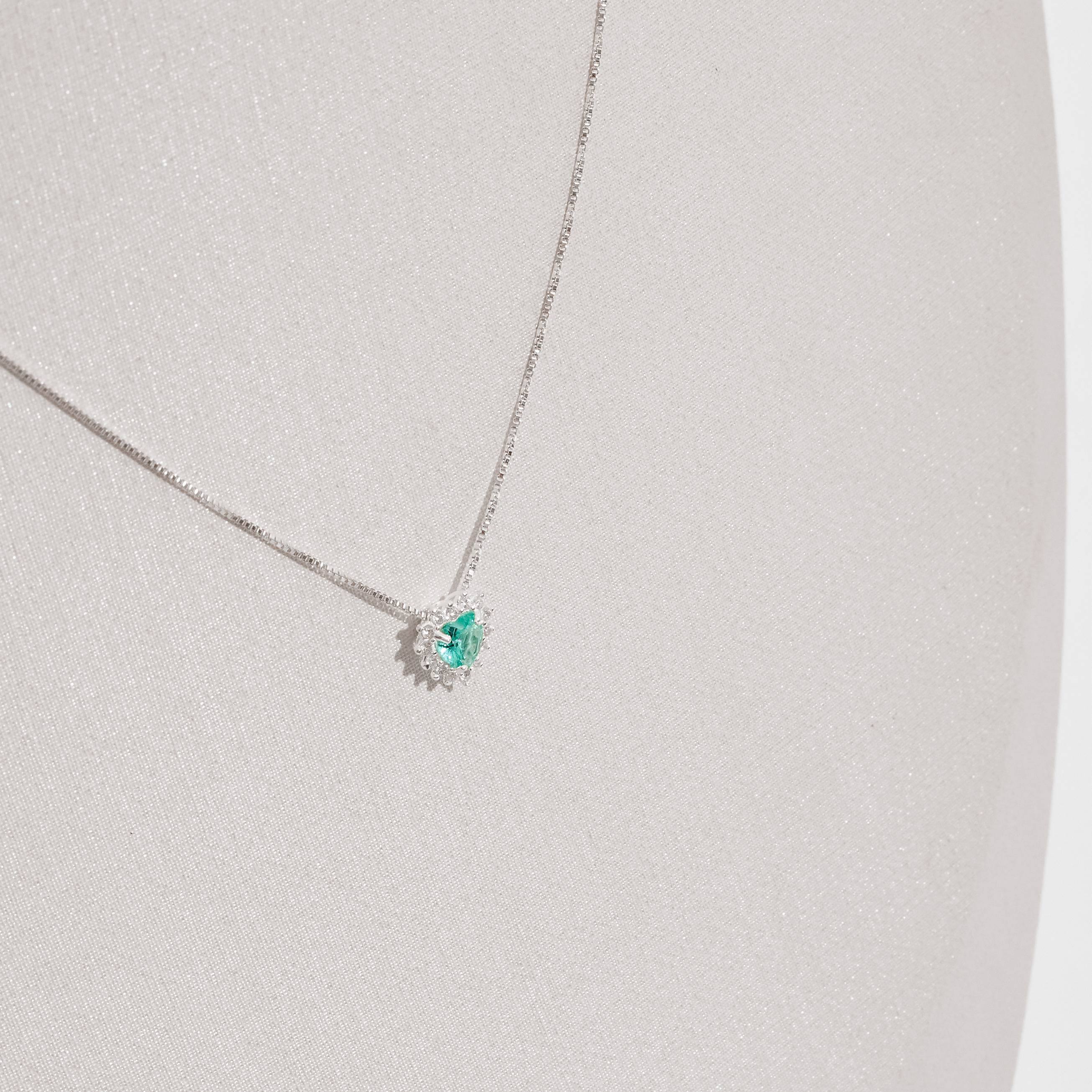 Colar Feminino Pingente Zircônia Coração Turmalina com Cravejado 9mm 45cm em Prata 925 CO3685