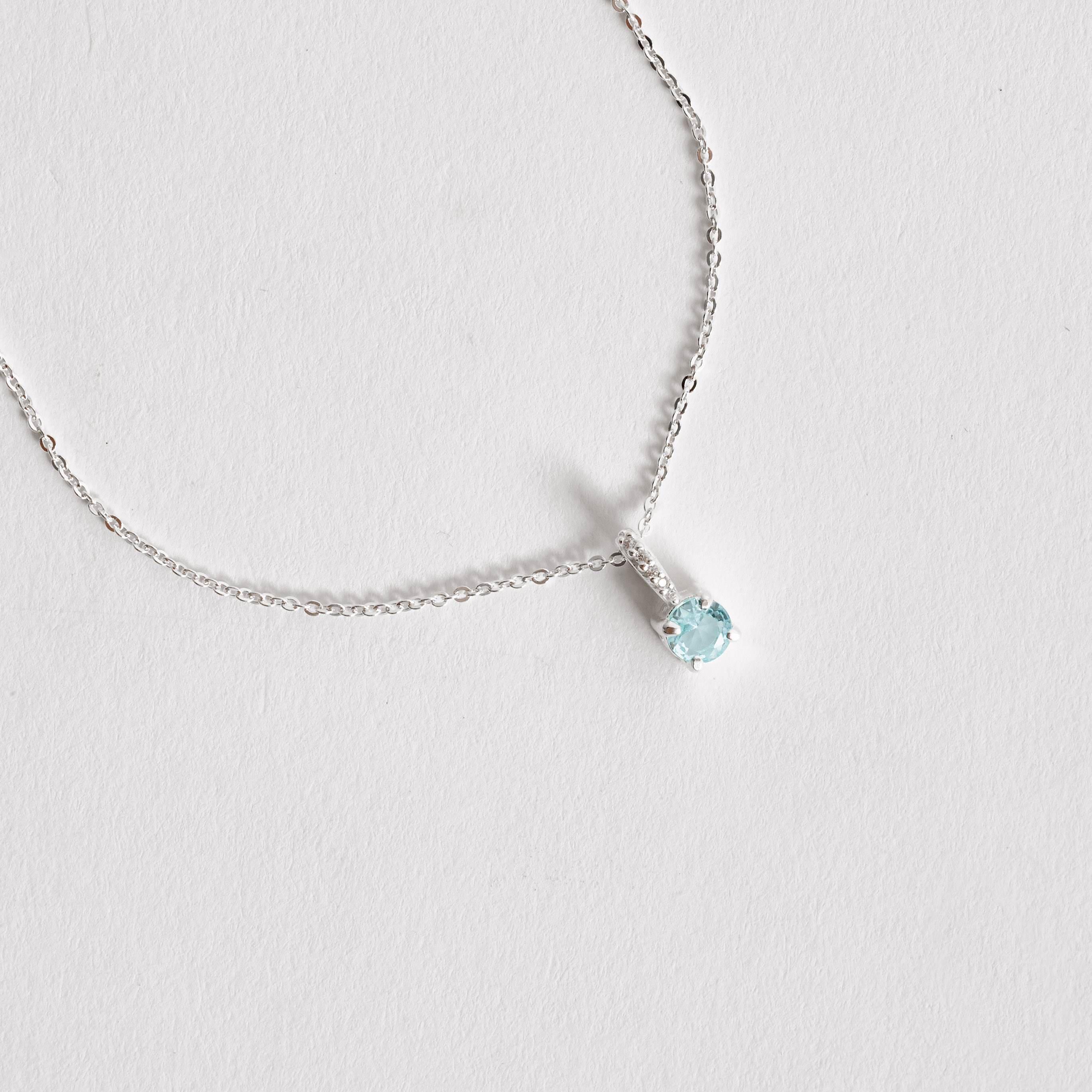 Colar Feminino Pingente Zircônia Redonda Azul 5mm Elo Cravejado Corrente Cadeadinho 40cm em Prata 925 CO2809