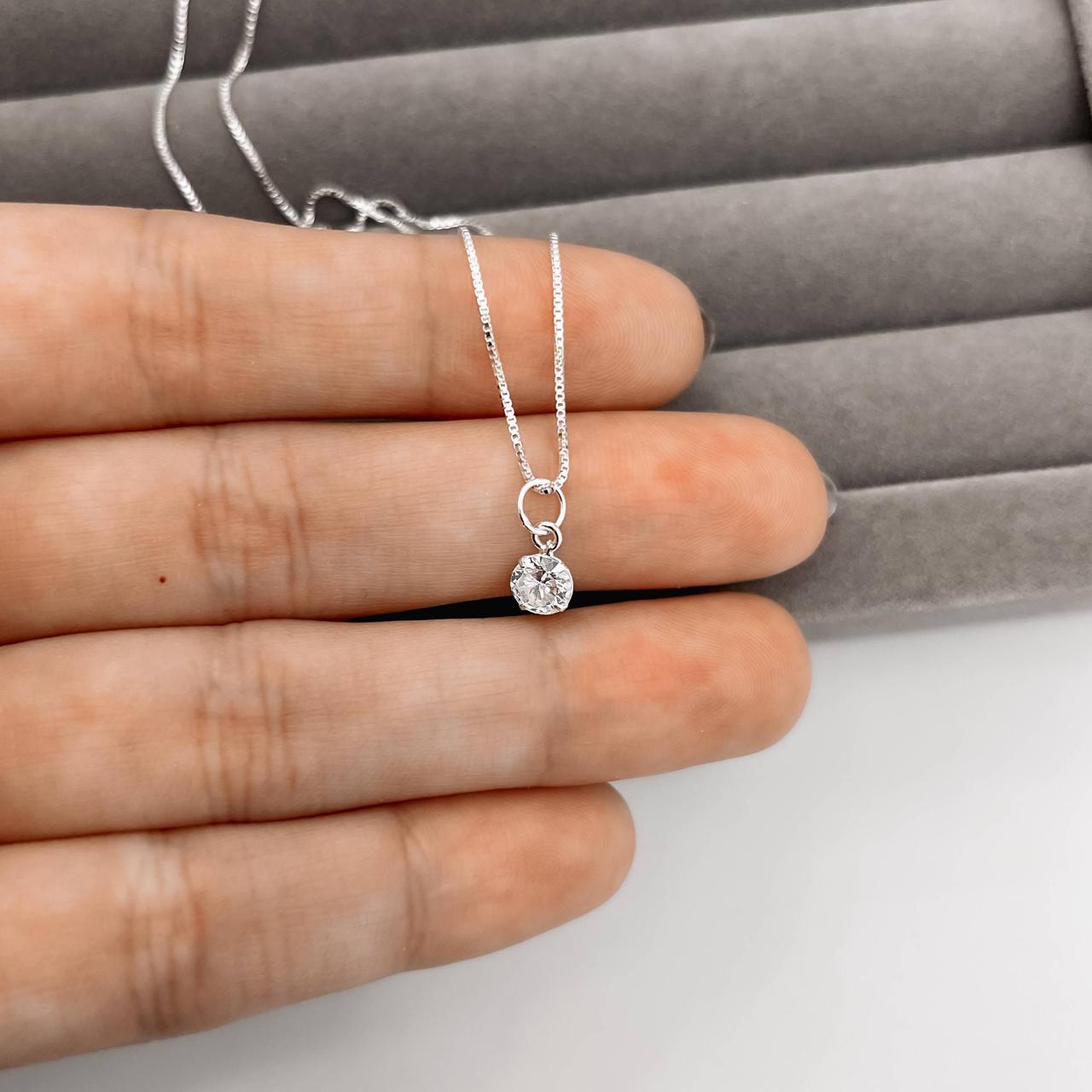 Colar Feminino Pingente Zircônia Redonda Cristal 5mm 40cm em Prata 925 CO3529