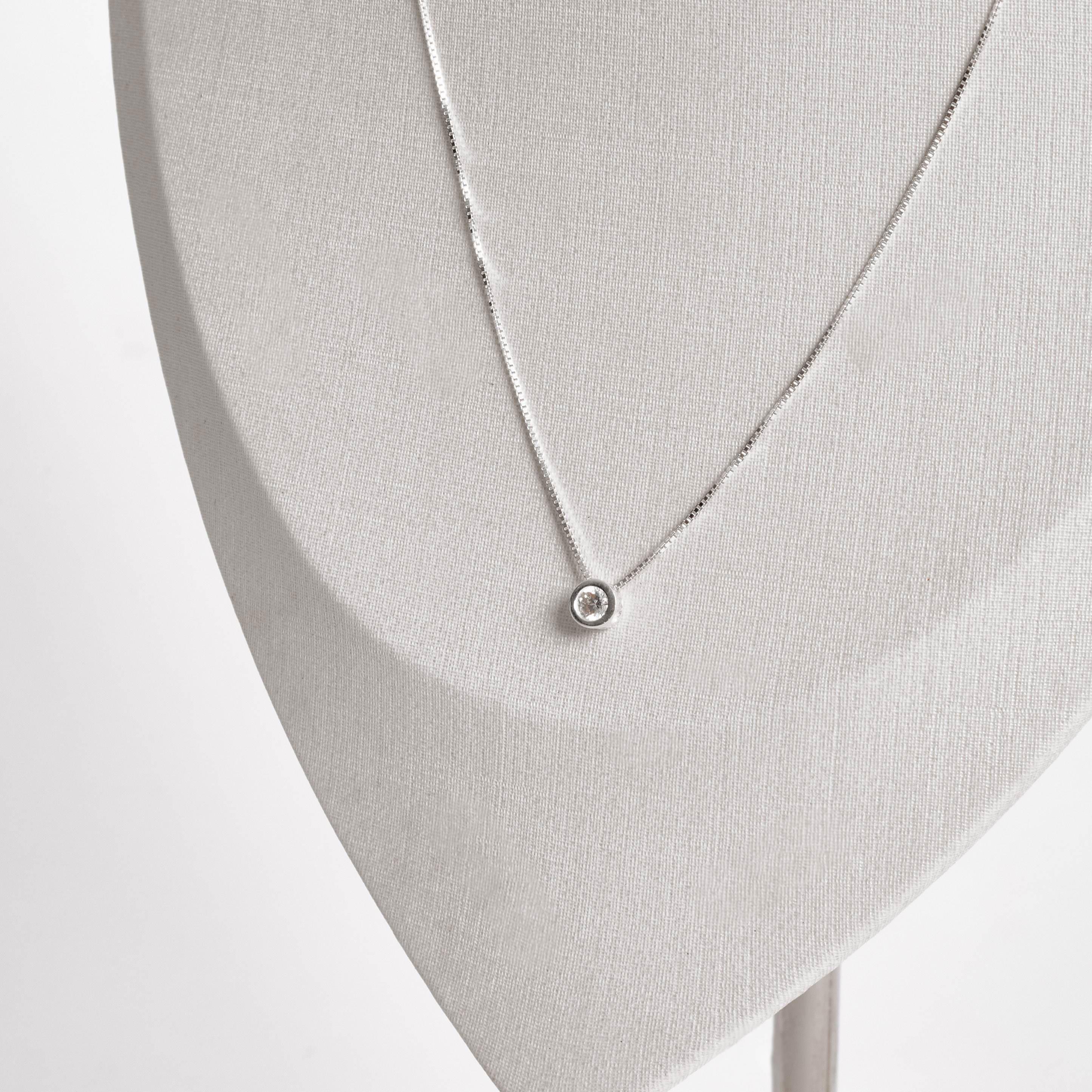 Colar Feminino Pingente Zircônia Redonda Embutida 5mm 40cm em Prata 925 CO3724