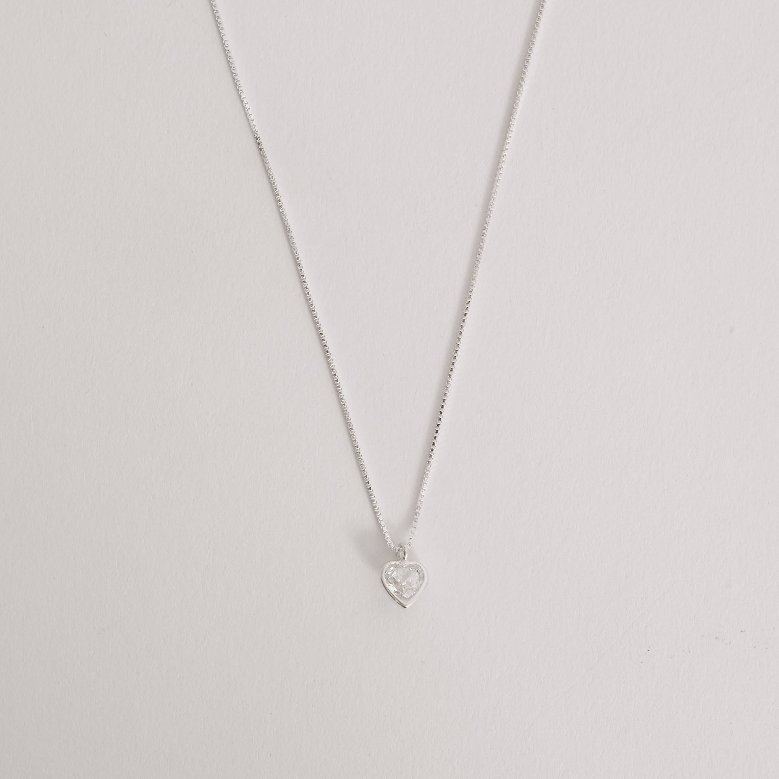 Colar Feminino Zircônia Coração Cristal Embutida 6mm 40cm Prata 925 CO756