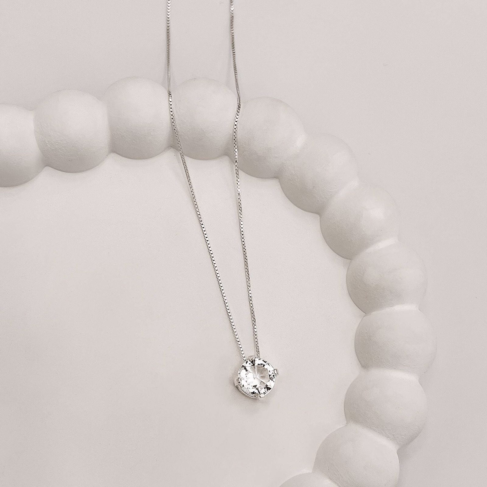 Colar Feminino Zircônia Cristal 8mm 45cm em Prata 925 CO220